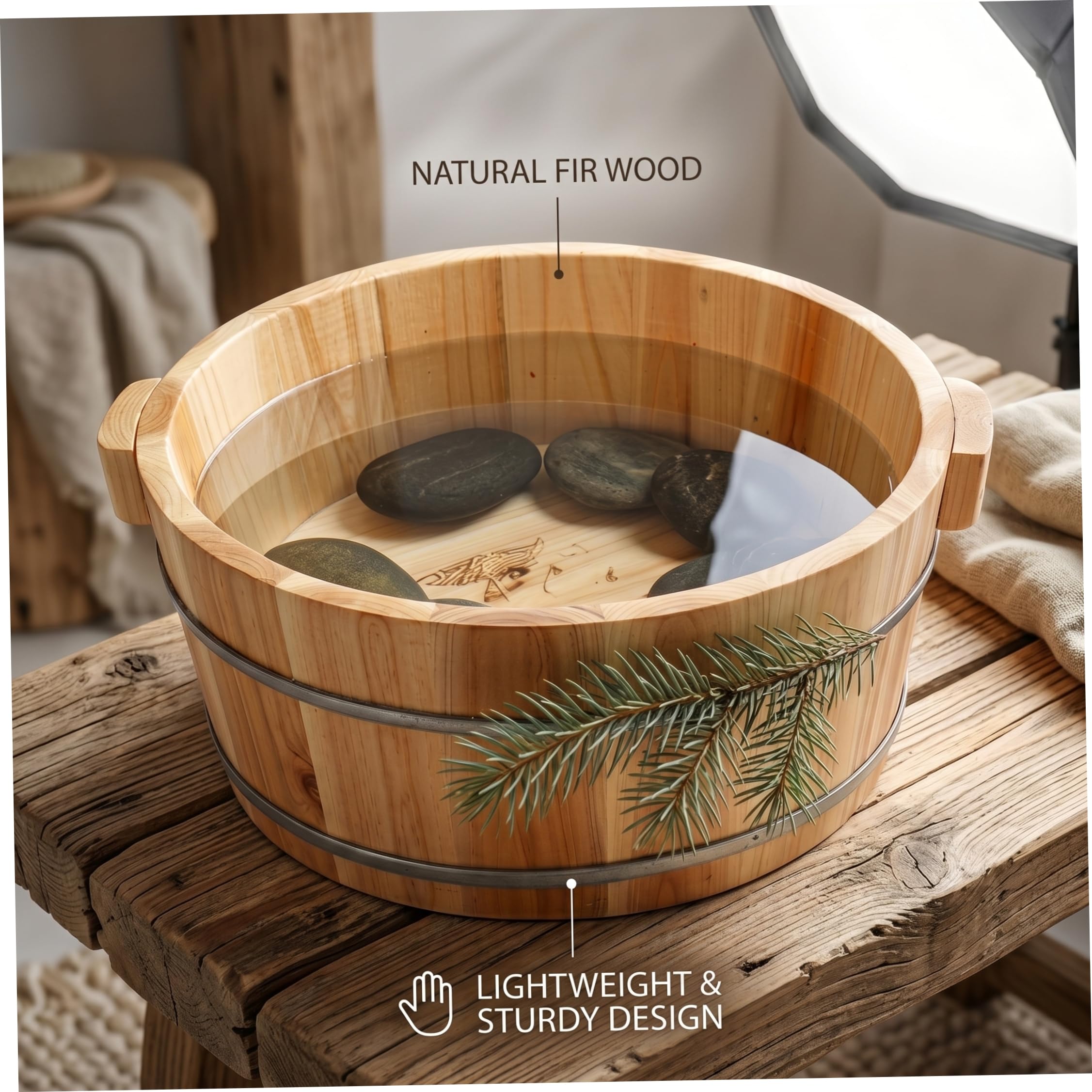 Secchio per immersione dei piedi, secchio per immersione dei piedi in legno e vasca da bagno per sauna domestica | Vasca in legno naturale, design confortevole, ideale per il relax in spa e sauna casa
