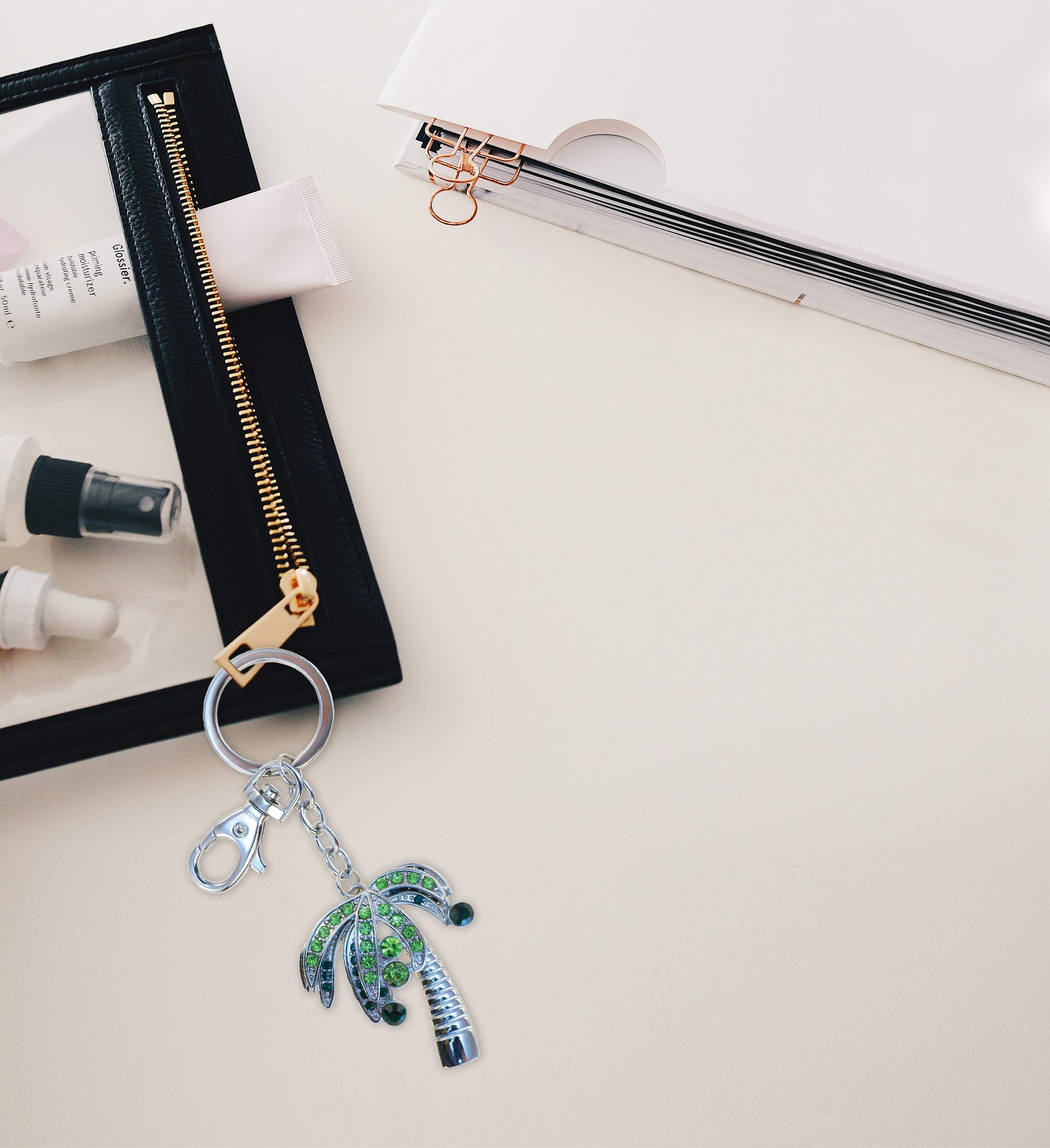 Puzzledaqua79 Palm Tree Keychain Silver 3d Sparkling Charm