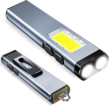 ISEYOU 800 Lumens Rechargeable LED Flashlight, Small Flashlight with Buzzer, Clip and Magnet Base, 7 Modes, Dual Light Source Design, Portable Mini EDC for Outdoor, Camping, Emergencies and Workshop