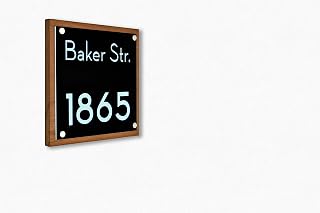 Modern House Numbers Framed LED 5V - African Teak Iroko wood & Black Face - Contemporary Home Address - Modern House Plaque sign - Style 4