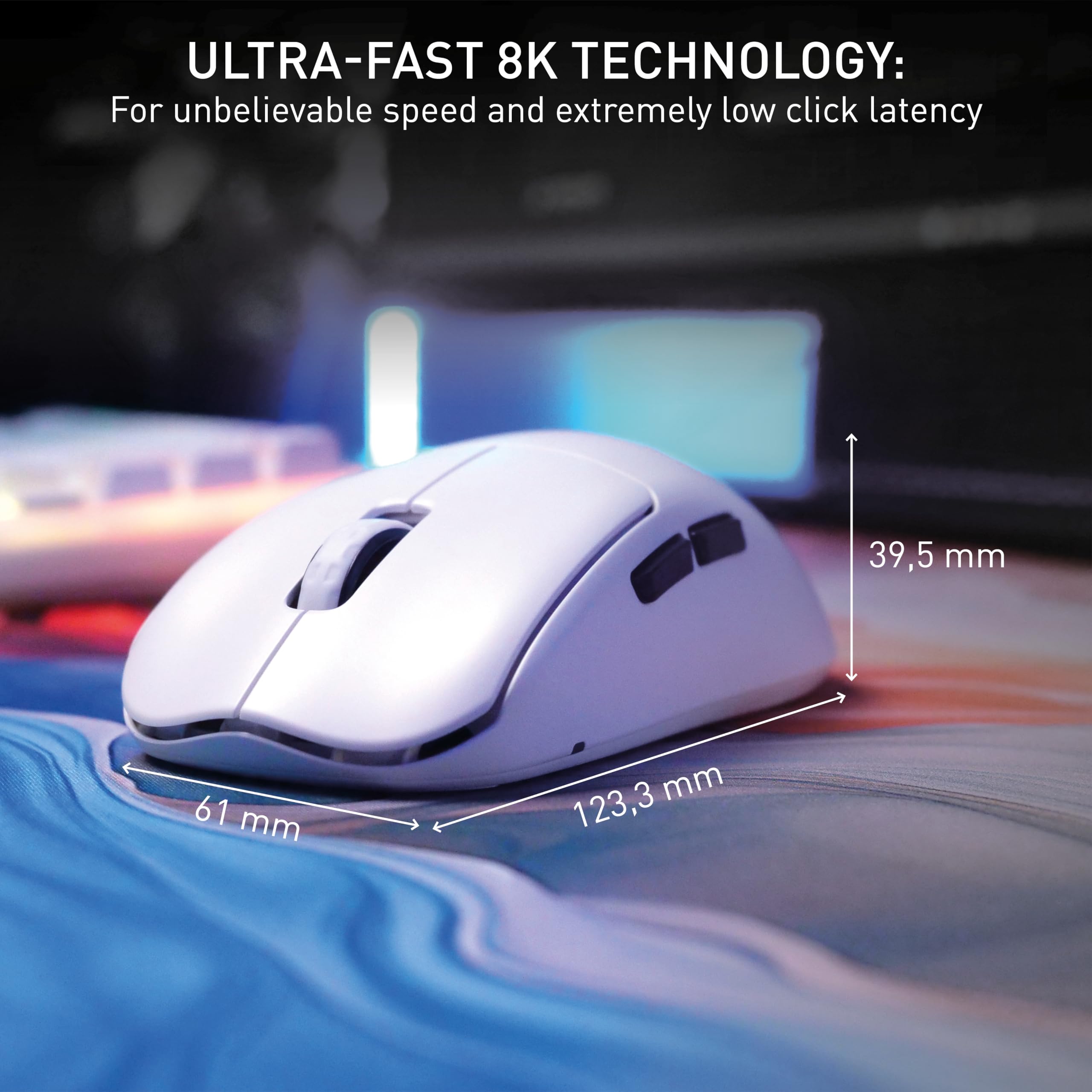 CHERRY XTRFY M68 Pro Wireless, ultraszybka bezprzewodowa Mysz do Gier, 2,4 GHz, Zoptymalizowany dla e-sportu, symetryczny kształt z płaskim przodem, Biały