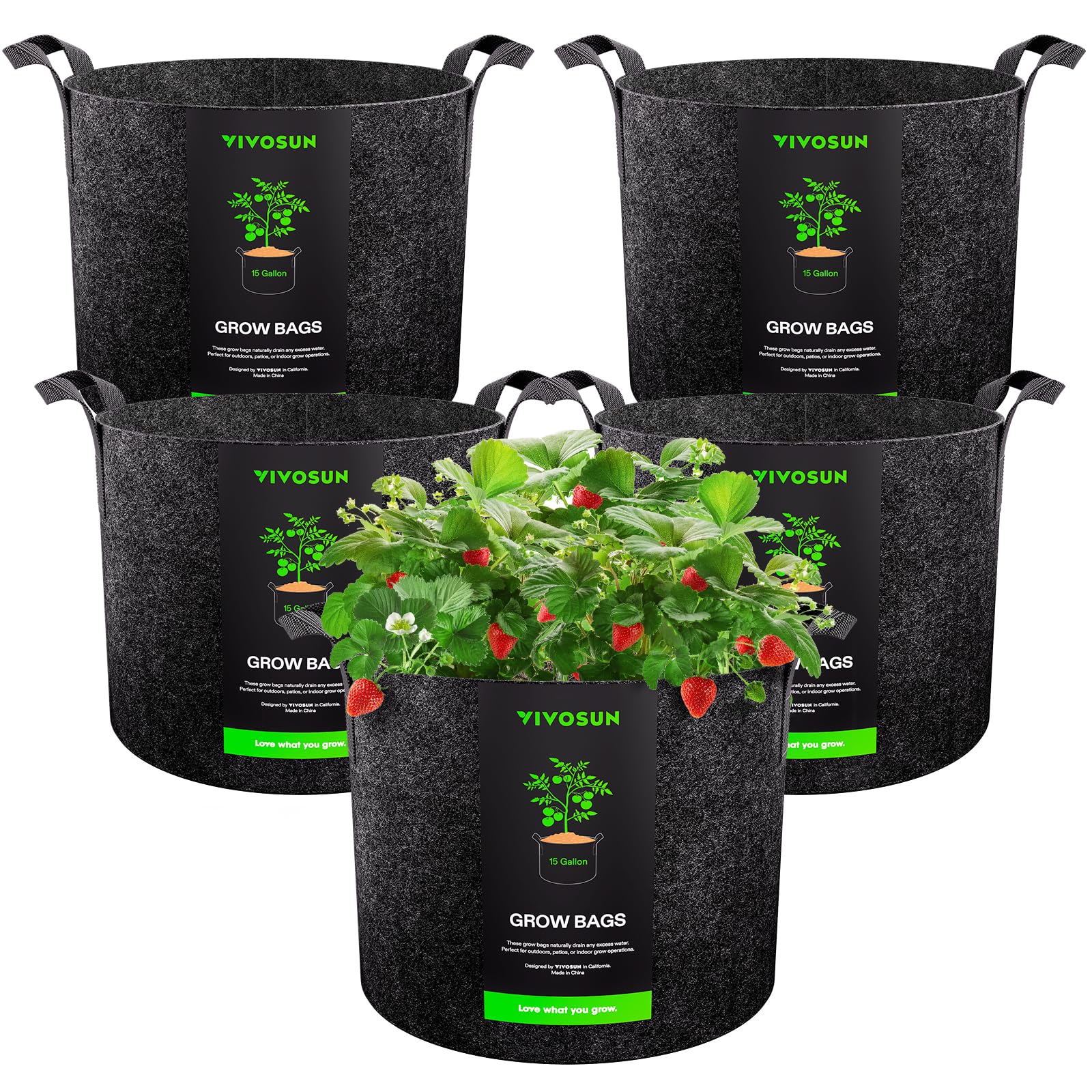 VIVOSUN 5-Pack 15 Gallon Plant Grow Bags