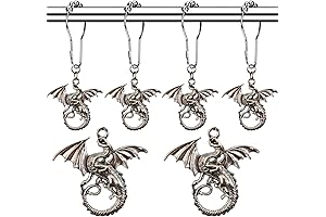 Dragon Shower Curtain Hooks and Rings - Antique Silver Metal Curtain Hangers