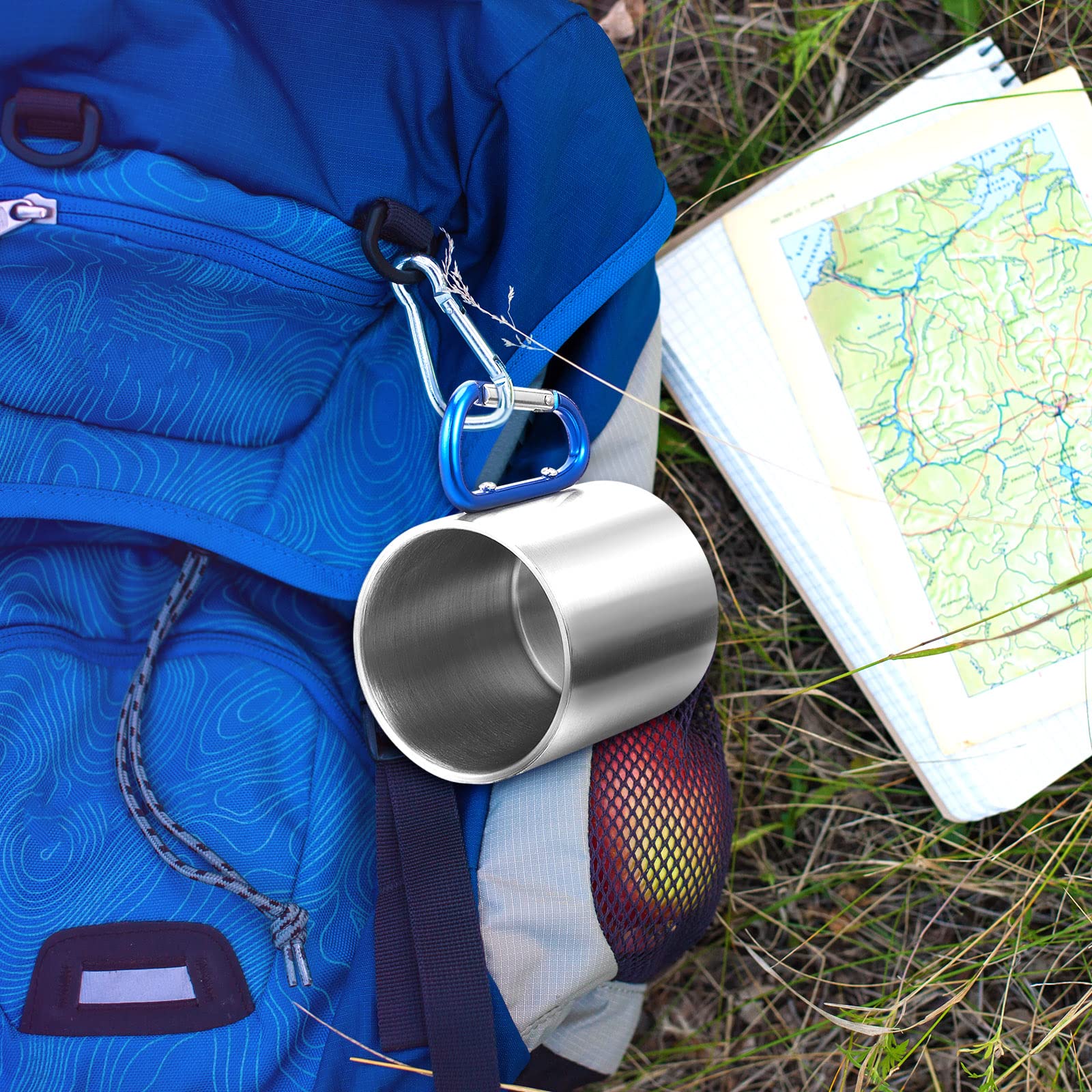 6 Stück isolierte Edelstahl Camping Kaffeebecher Tragbare Wandern und Rucksackreisen Camping Becher mit Griff für Outdoor Sport Reisen Wandern Küche 3 Stile