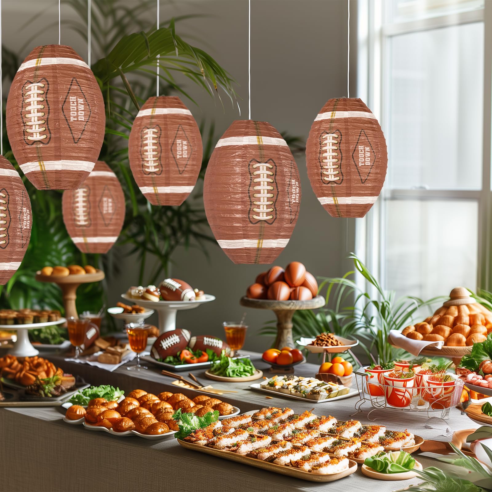 10 Stück Fußball Lampions 8-12 Zoll - Papierlaternen Mit Zugflagge Für WM Party Deko