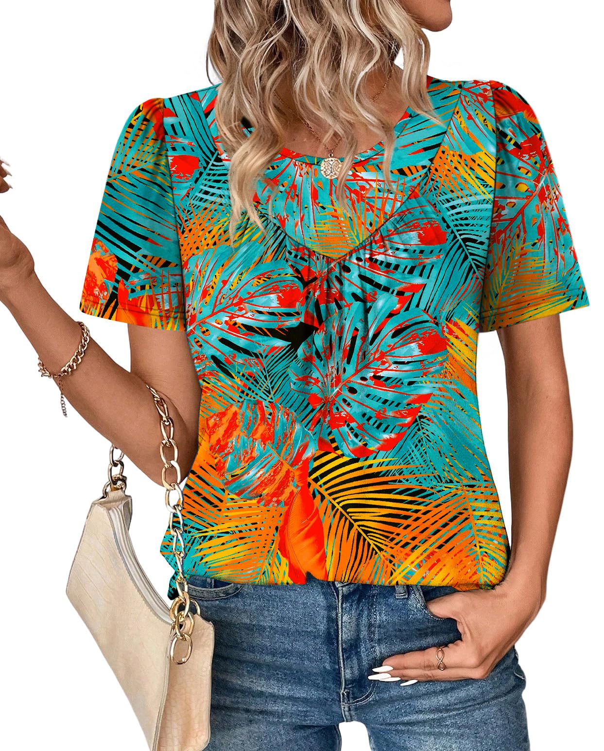 WIHOLL Womens Summer Tops Trendy Short Sleeve T Shirts Pleated Crewneck Tees Blouses Dressy Casual Outfits Fashion Clothing