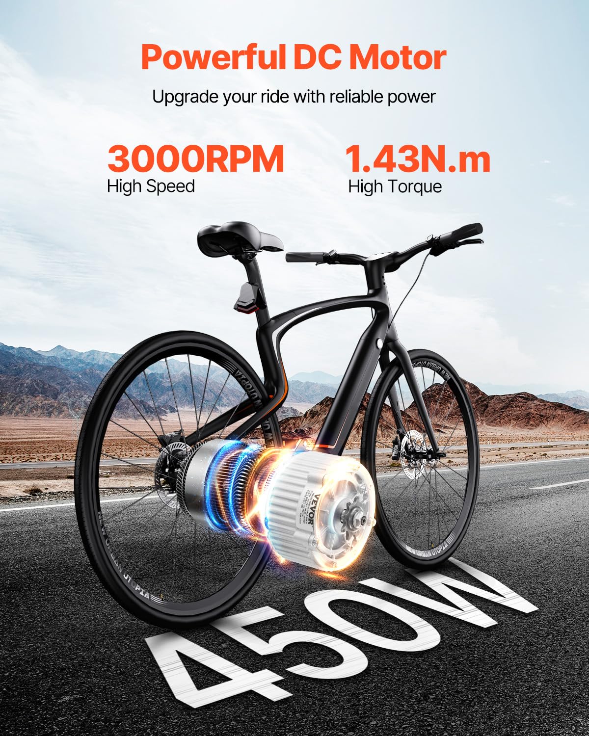 VEVOR Kit de moteur électrique à balais, 450 W, moteur électrique CC pour karts, 36 V 3000 tr/min, avec contrôleur de vitesse et kit d'accélérateur à poignée tournante, pour vélo électrique, scooter