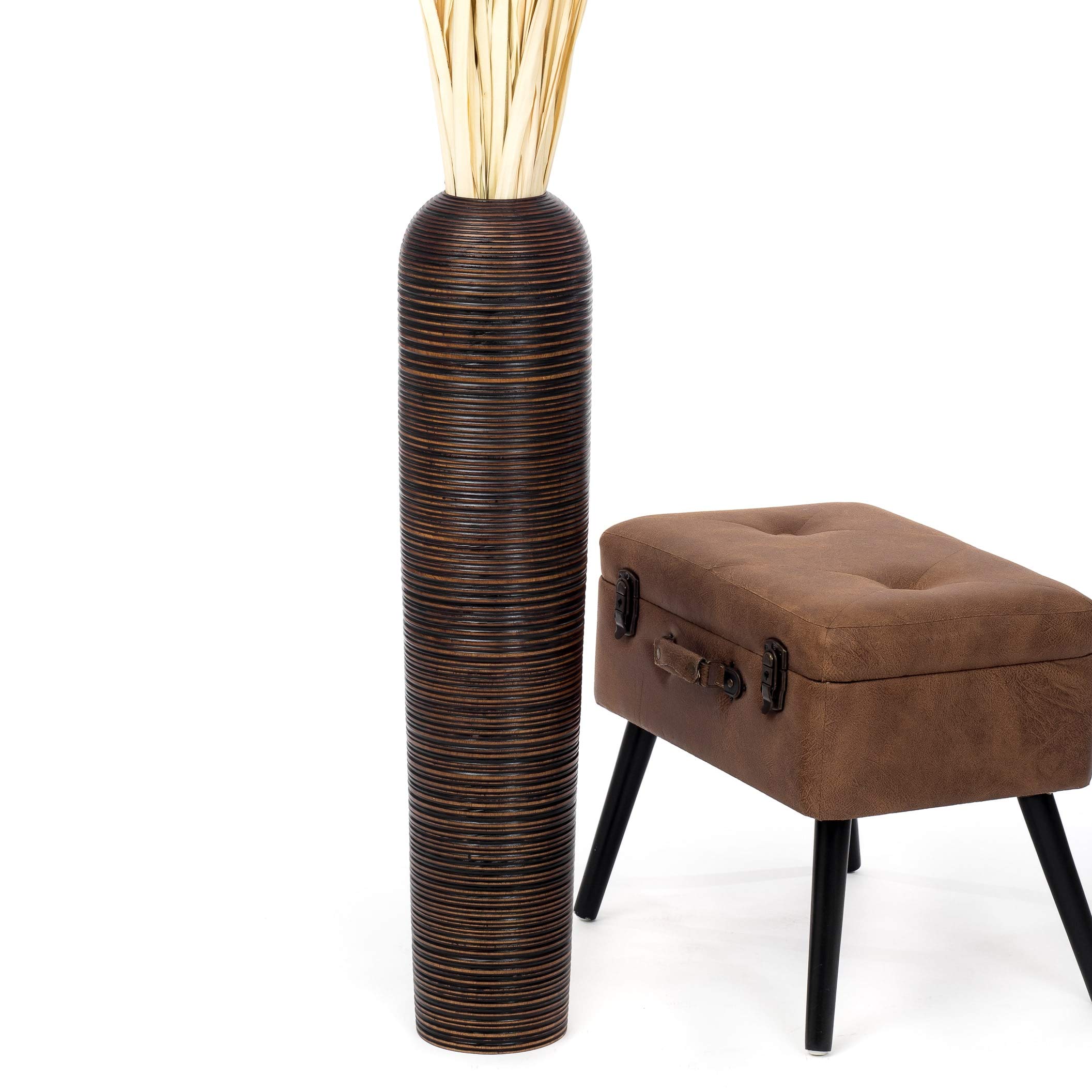 Leewadee Large Brown Home Decor Floor Vase – Wooden 26 inches Tall Farmhouse Decor Flower Holder for Fake Plant and Pampas Grass