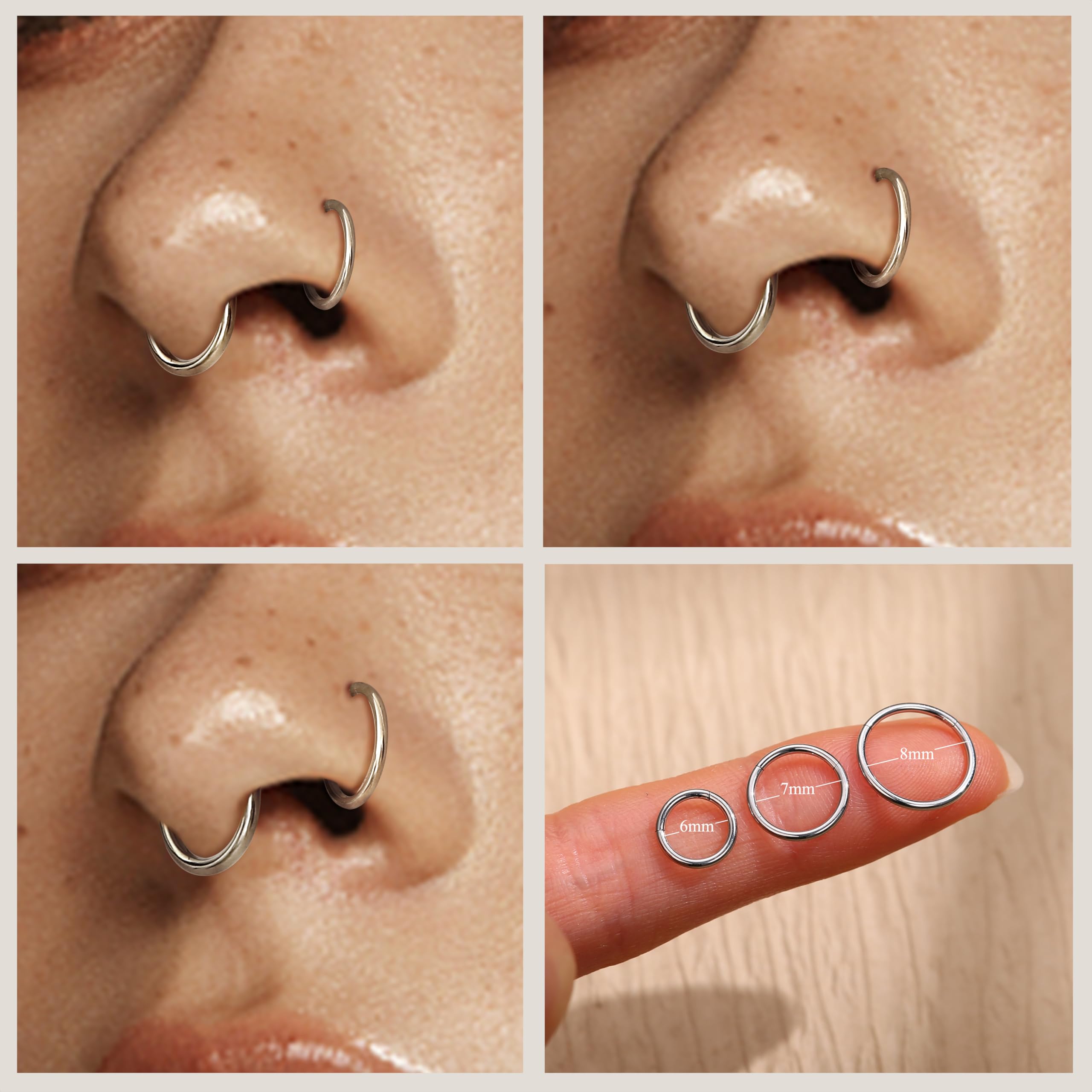 LOLIAS 12Pcs Piercing Nariz Oro Plata Piercing Nariz Acero Quirurgico 6/8/10mm Piercing Nariz Aro Piercing Septum Nostril Pendientes Nariz para Mujer Hombre 18/20G