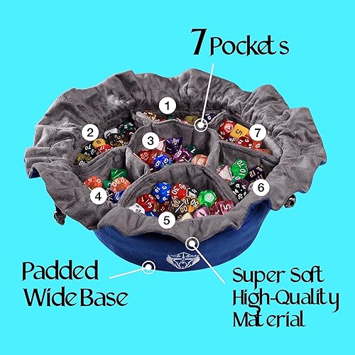 Miniatura 3 de CardKingPro Bolsas para Dados Inmensos con Bolsillos - Azul - Capacidad para más de 150 dados - Ideal para Acaparadores de Dados Diseño Patentado