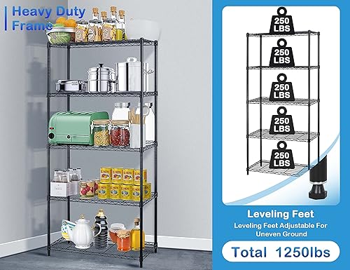 Miniatura 4 de Estantes de almacenamiento de 5 niveles, estantería de alambre de 14 pulgadas de profundidad y 36 pulgadas de ancho, capacidad de 250 libras por