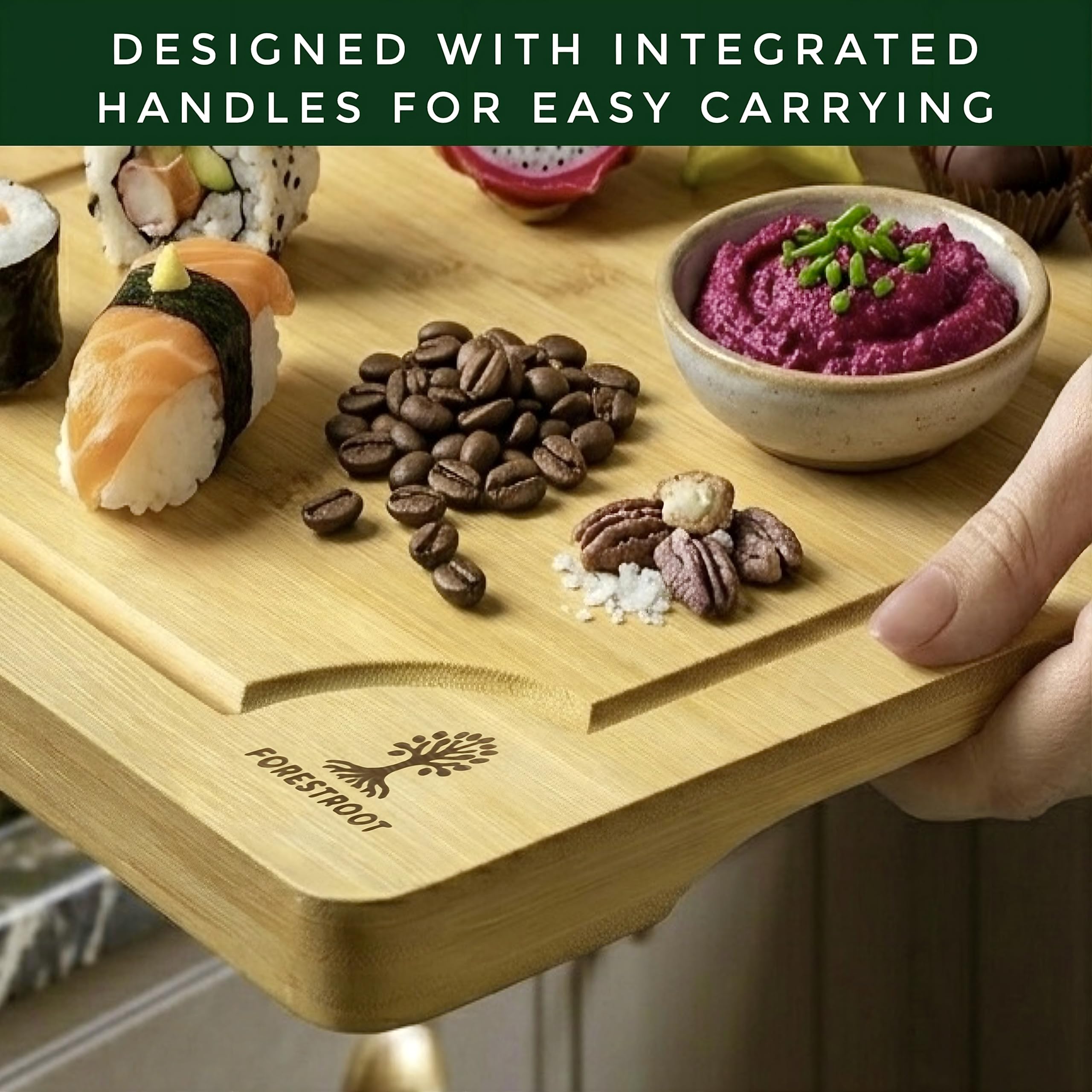 Juego de tablas de cortar de bambú, tablas de cocina de madera de 3 piezas para preparar y servir comidas, bambú duradero con ranura profunda para jugo y asas laterales, ideal para carne
