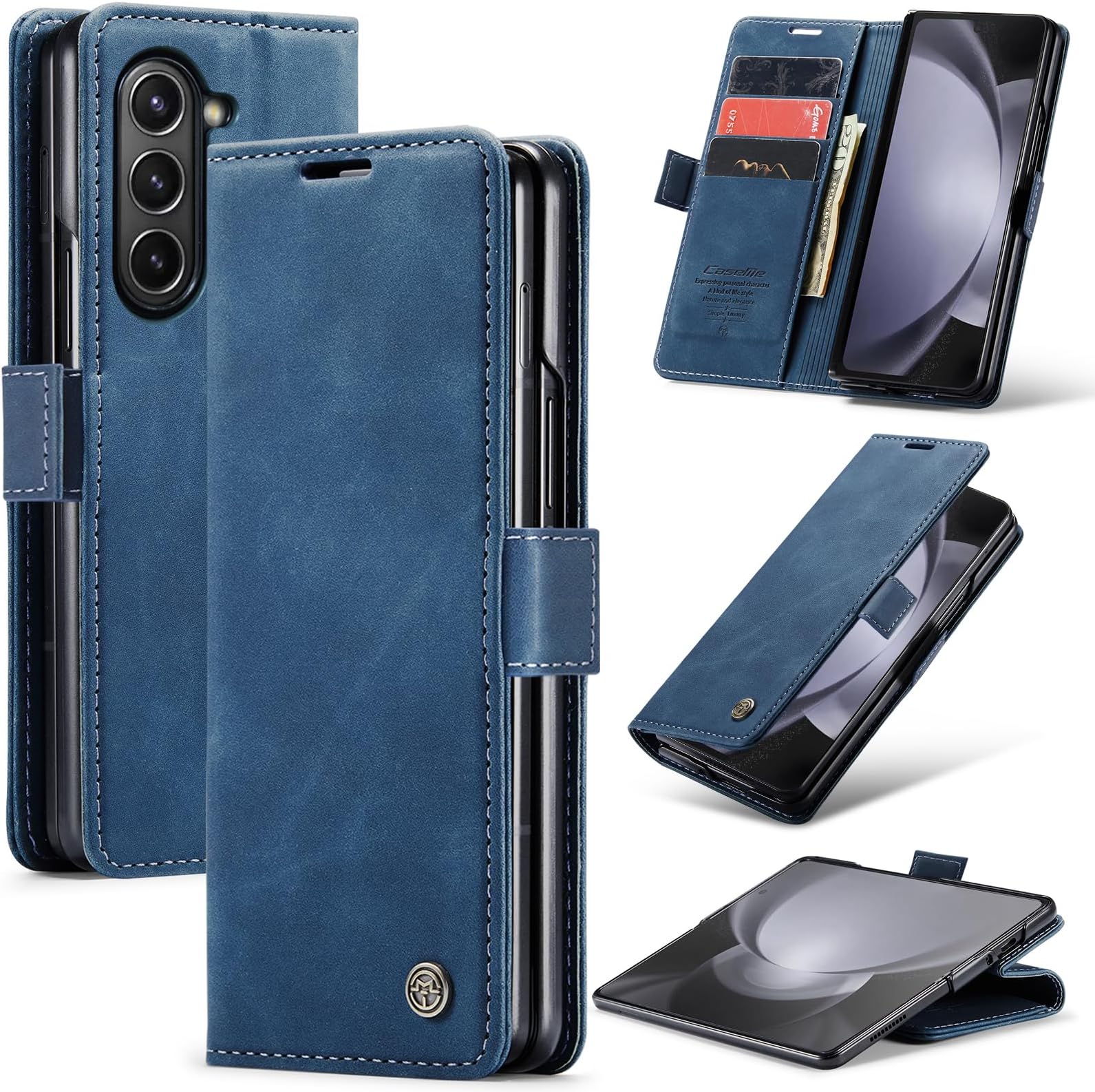 Case for Samsung Galaxy Z Fold 6 5G Premium Leather Phone Cover, Magnetic Stand Flip Case, with Wallet Card Slot Cover for Samsung Galaxy Z Fold 6 -Blue