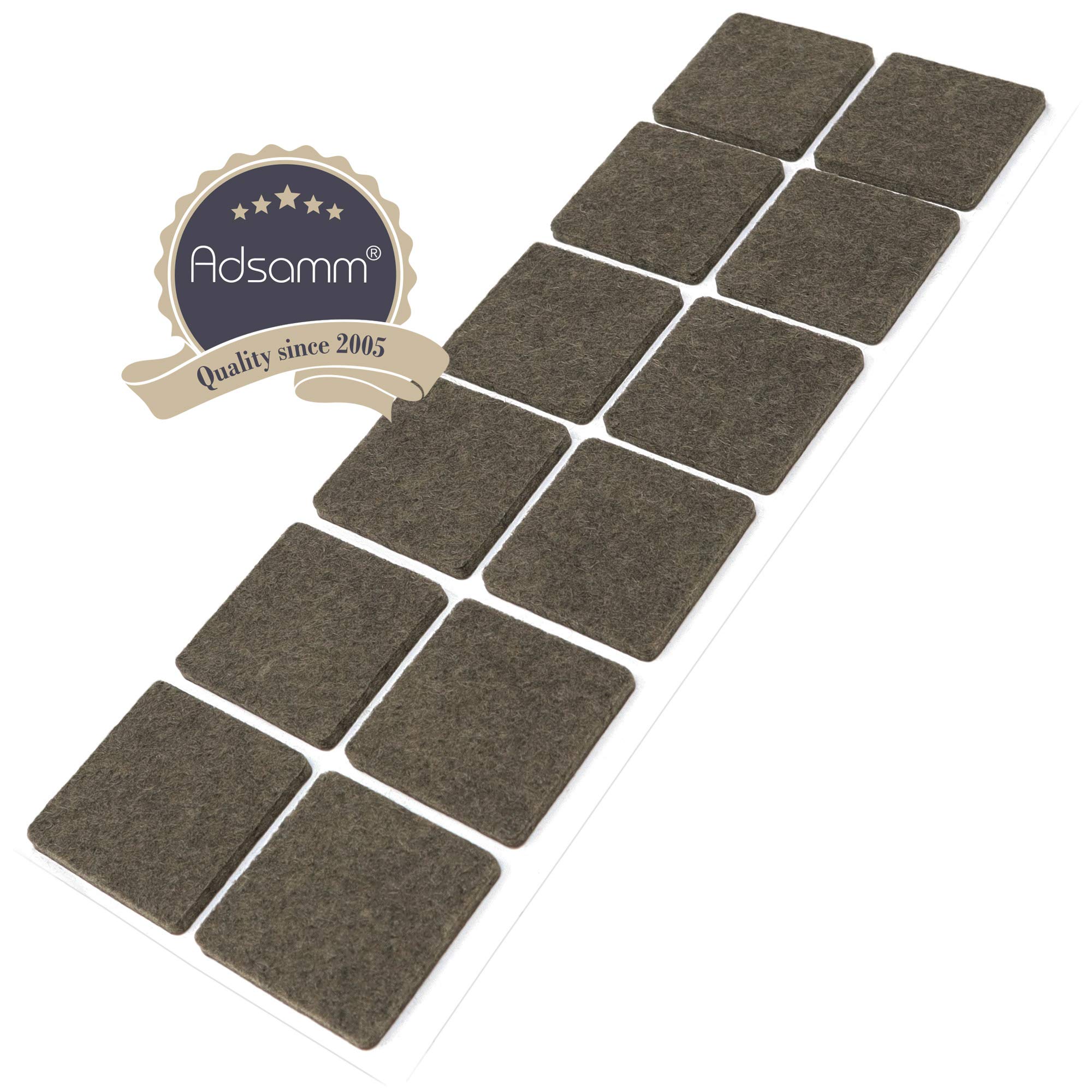 Adsamm 12 x self-Adhesive Felt Pads Brown 1 38x1 38 35x35 mm Square 0 138 3 5 mm — view 2