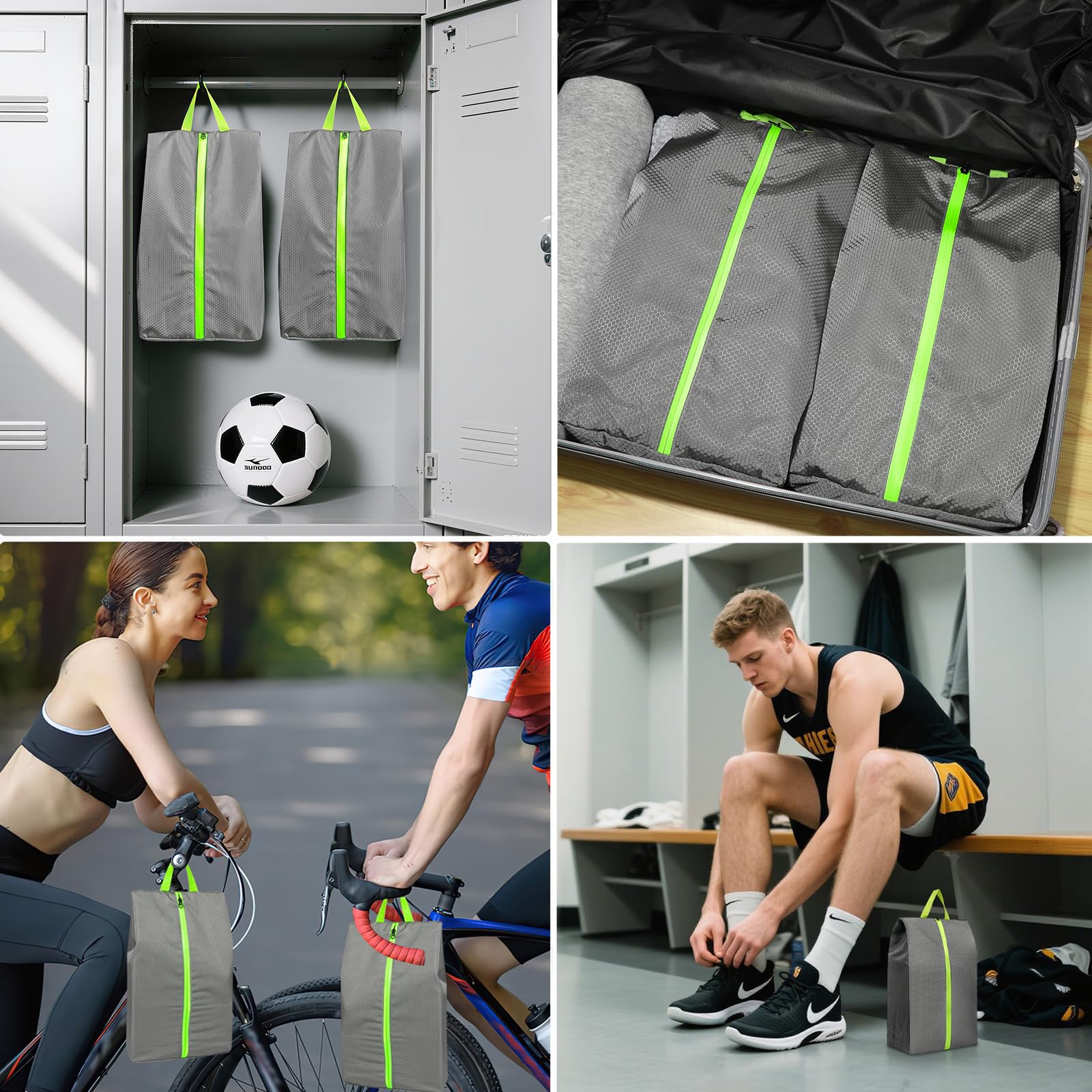 Große Fußball-Stollentasche, geruchsabsorbierend, leicht, für Reisen, Fitnessstudio und Sport, geruchsdichte Aufbewahrung mit Aktivkohlegewebe (Spikes, Golf, Tennis, Bowling), 2 Stück, GRAU