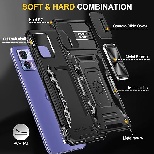 Miniatura 6 de FRLMOOES Funda para Motorola Moto Edge 30 Neo con 2 protectores de pantalla de vidrio templado, Motorola Moto Edge 30 Neo Kickstand con cubierta