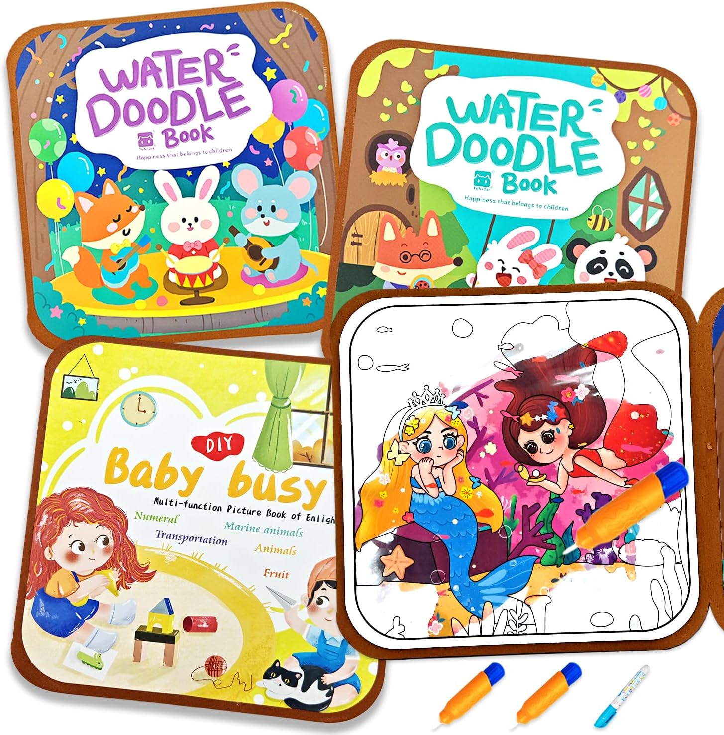 NaTuGi Reusable Magic Water Painting Books for Kids，Coloring Books for Toddler，3 Themes，No Mess Paint Coloring，for Ages 3+，Gift for Boys & Girls Travel Activity Toys (3 Books)