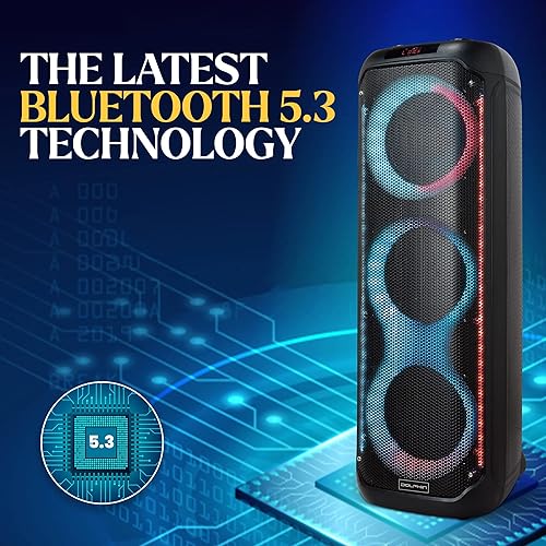 Miniatura 5 de Dolphin KP-380 Elite  Unique Power  Sound  Altavoz Bluetooth portátil triple de 8 pulgadas  Batería de larga duración de 3800 vatios
