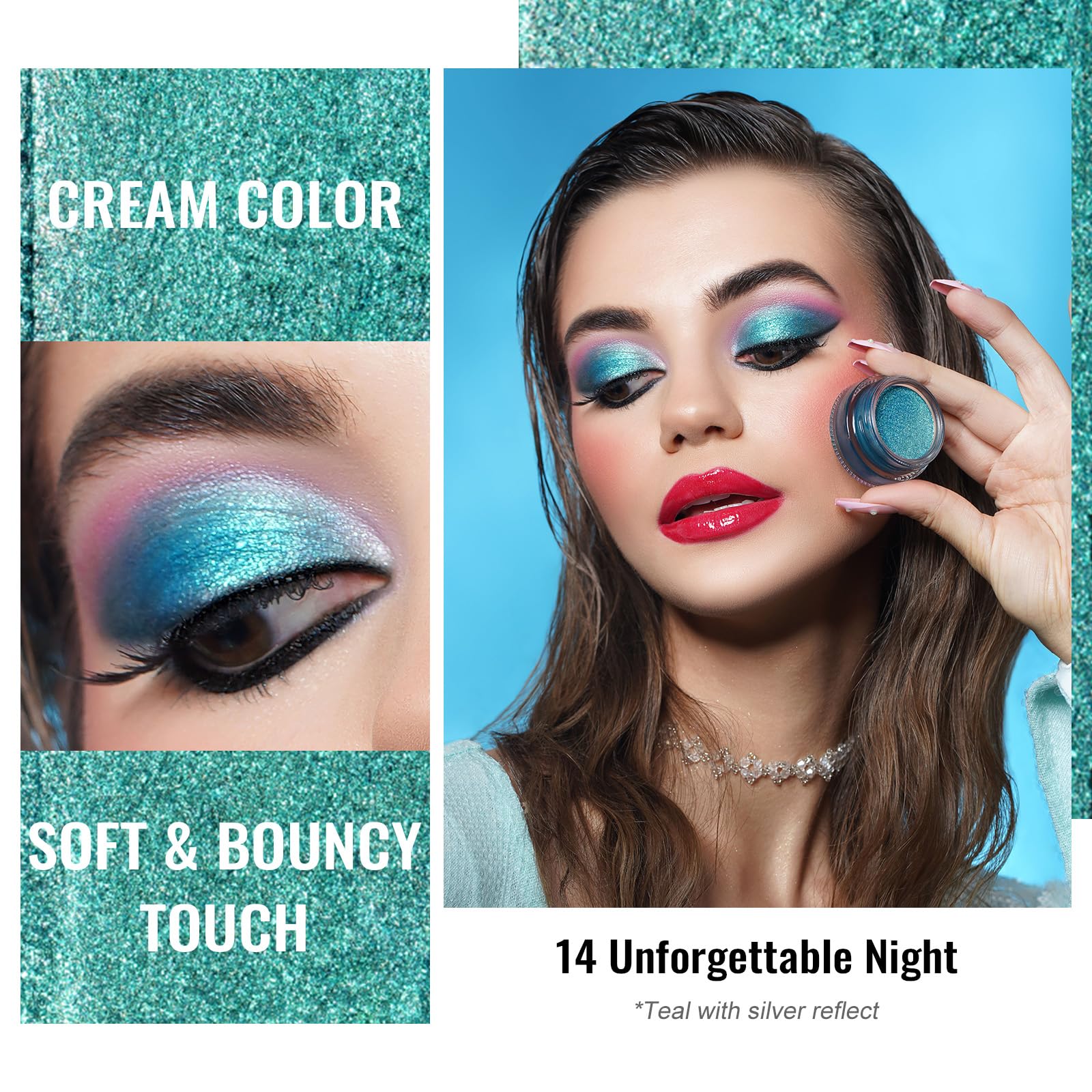 OULAC Cream Eyeshadow, Glitter Green Eyeshadow, Holds Makeup For 12 Hours +, Waterproof and Sweatproof, Crease Resistant, Vegan - Image 2