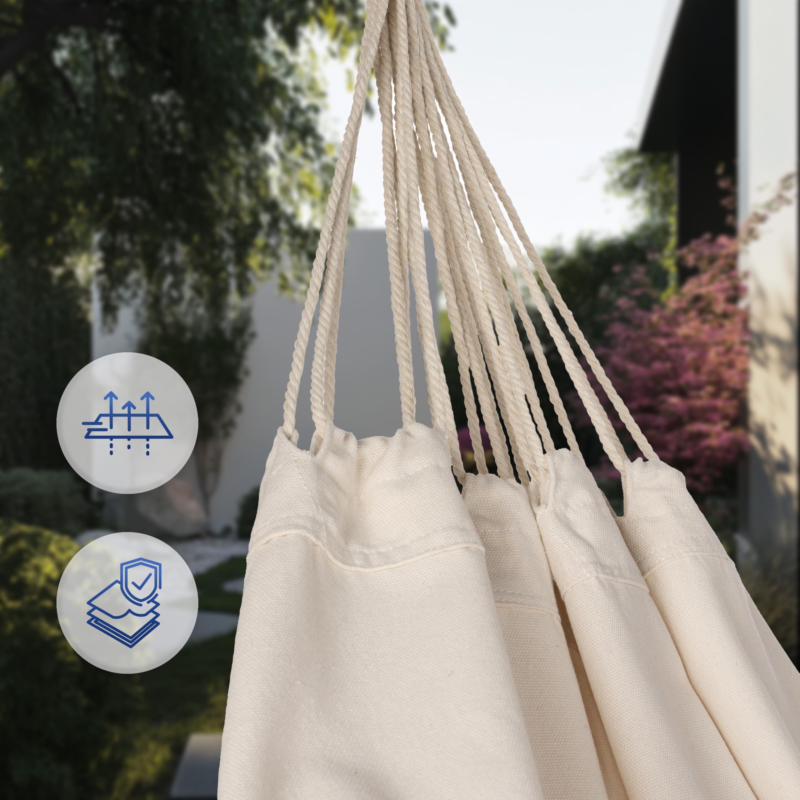 Amaca da Giardino in Cotone in Stile Boho - Capacità di Carico 200 kg - Durevole Amaca Portatile per Campeggio, Giardino, Patio, Cortile - Interno/Esterno