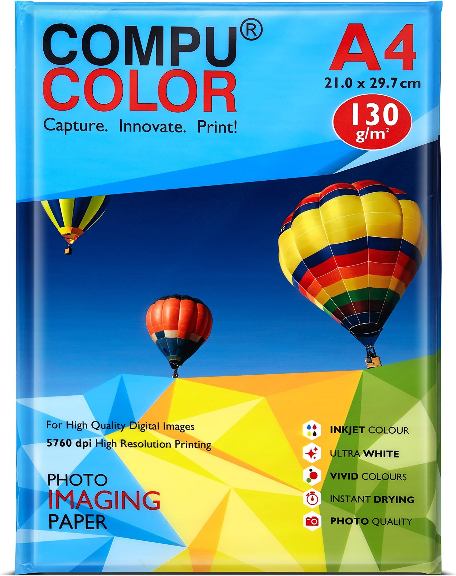 Cast Coated Primo Glossy Photo Paper 130GSM (A4 Size, 50 Sheets, Pack of 1) Bright White| For all Inkjet Printers | Water Proof, Scratch Resistant, Instant Dry, Long Lasting, Vibrant Color