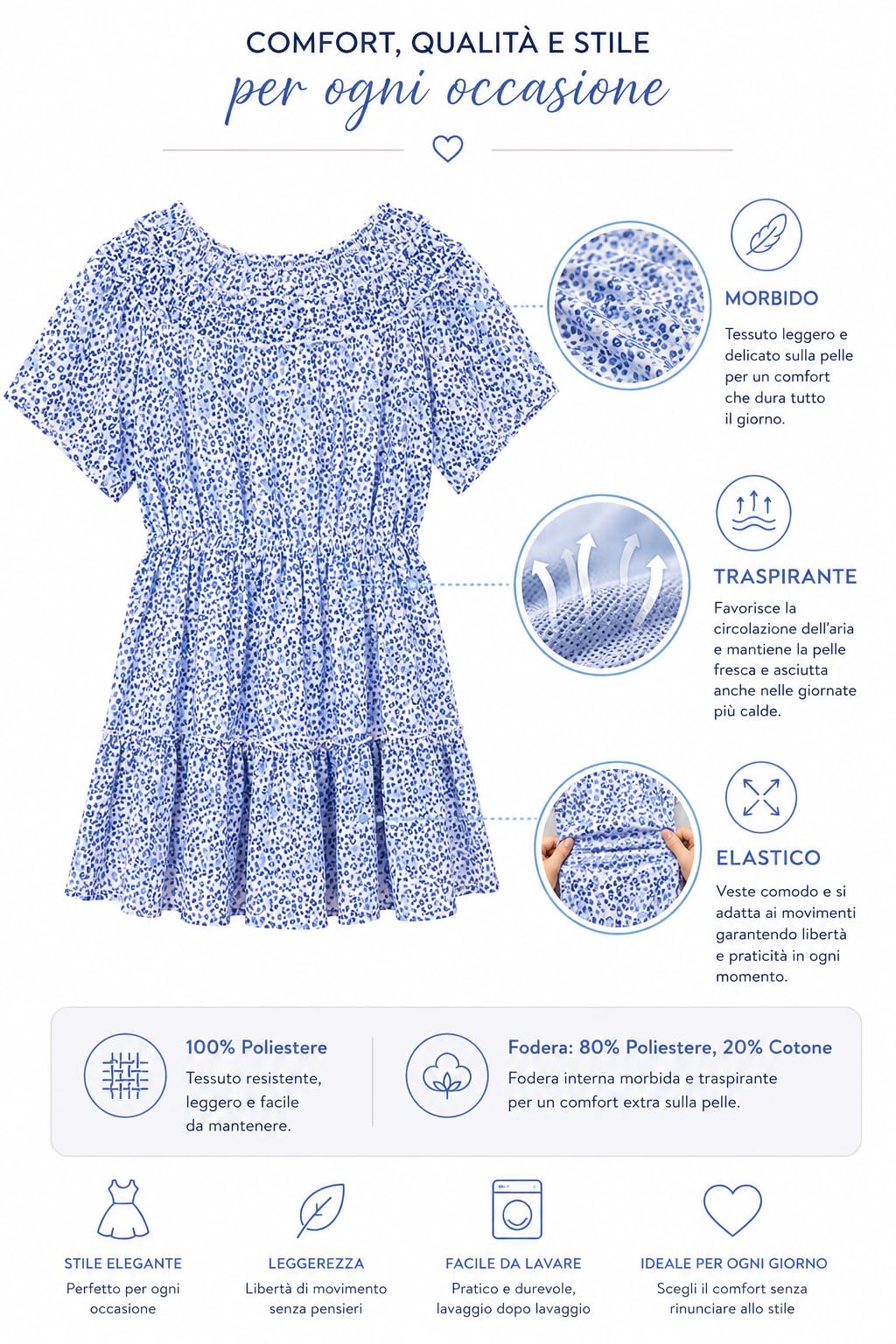 Mayoral Vestito Bambina Elegante Estivo Floreale Blu 10-16 Anni – Abito Ragazza Casual Chic Fashion Premium off Shoulder