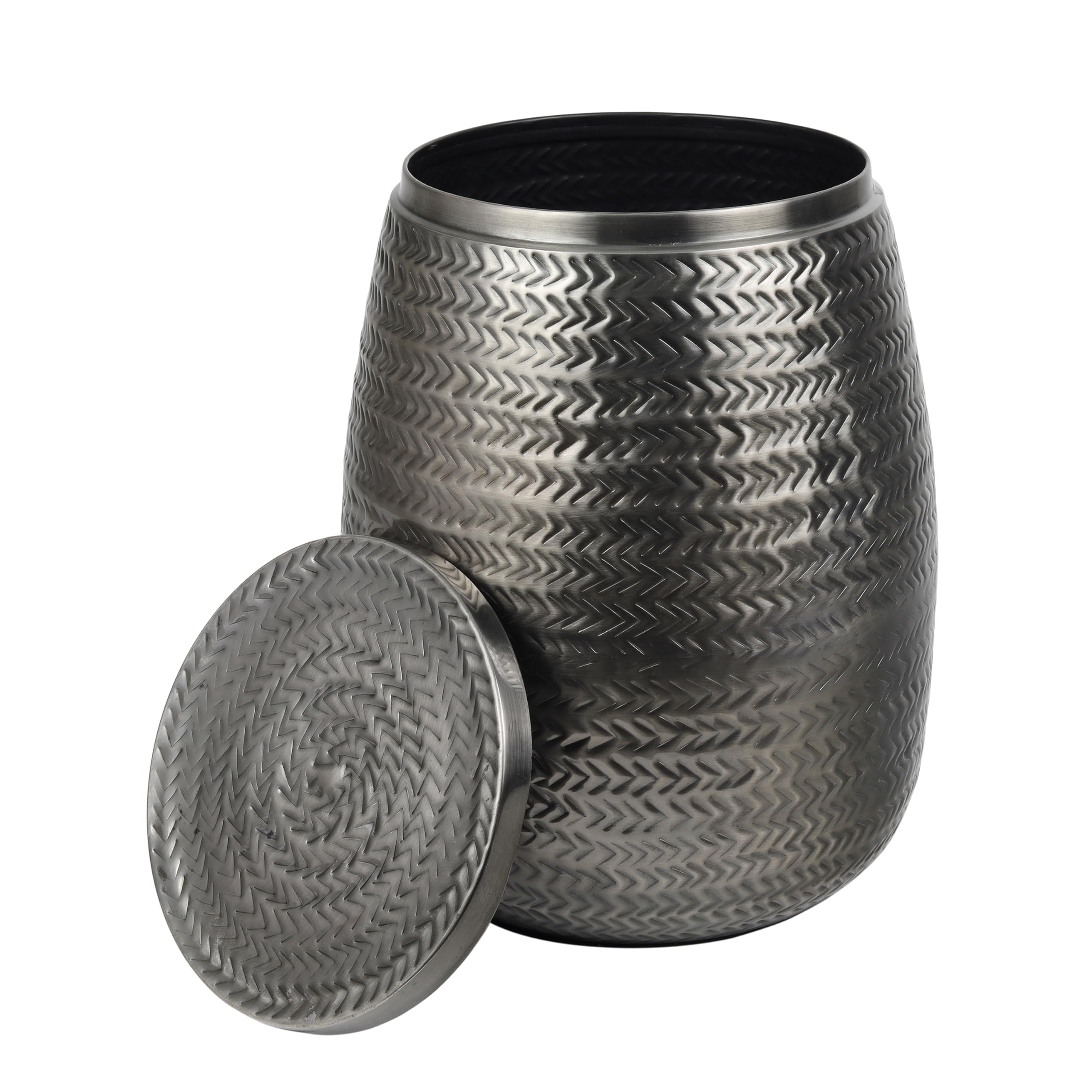 happimess SSL2003B Jasper 15" Modern Rustic Arrow-Hammered Metal Drum Storage Side Table with Lid, End Table for Decoration in Living Room, Bedroom,