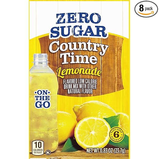 Country Time Zero Sugar Lemonade Naturally Flavored Powdered Drink Mix, 6 ct On-the-Go Packets
