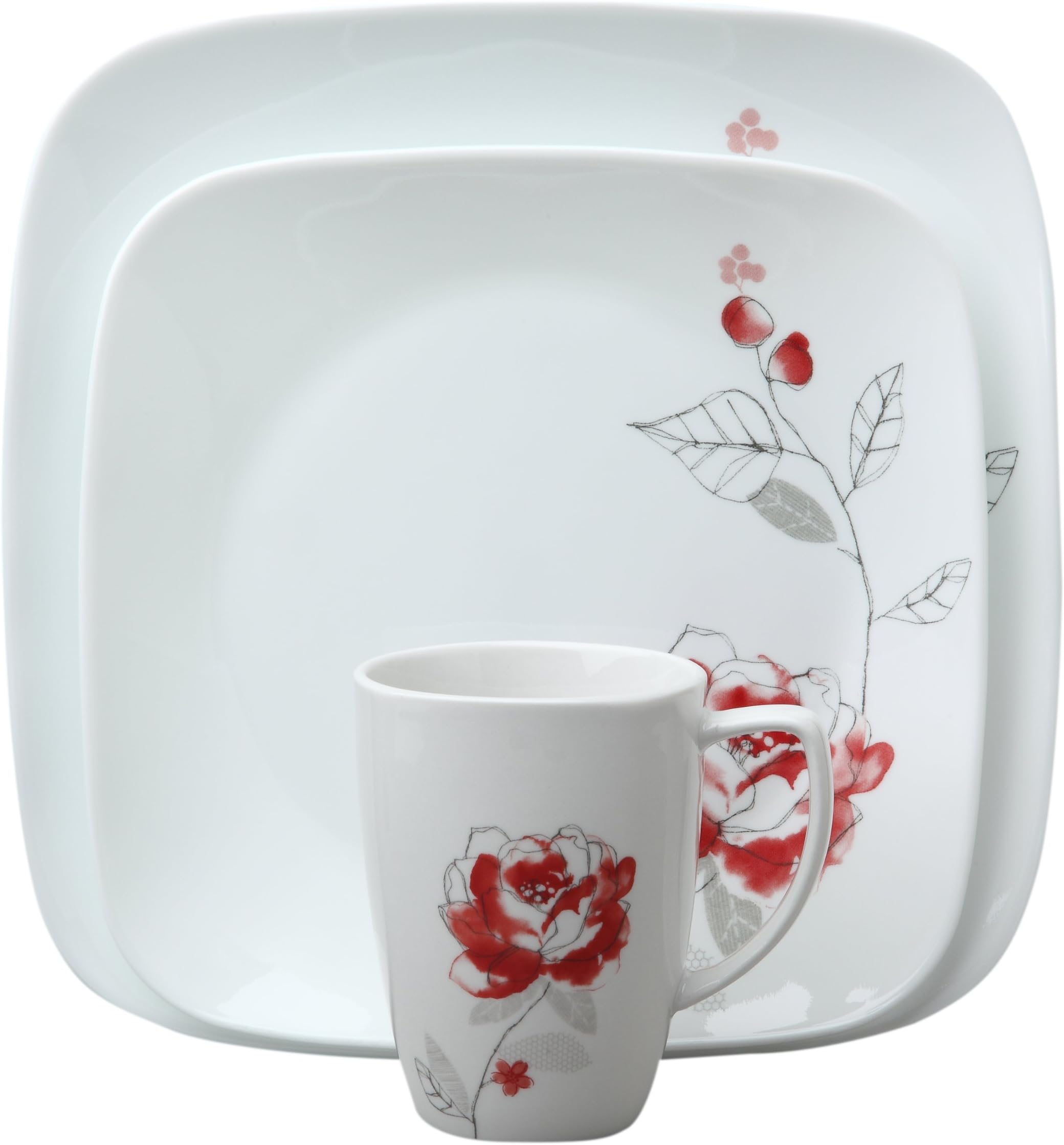 16-Piece Square Blushing Rose Dinnerware Set