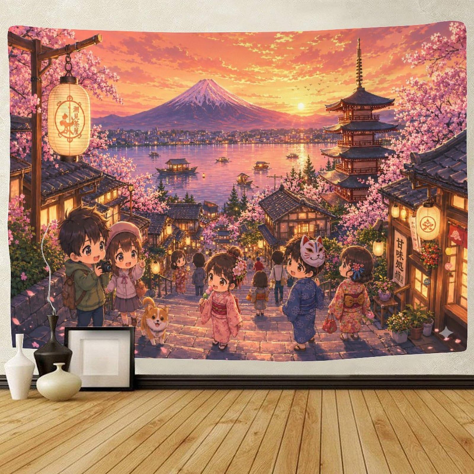 GPMNBCXZK Japanese Mount Fuji Lakeside Wall Art Decor Wall Tapestry 3D Print Tapestries Poster Curtain Living Room Dorm 150cmx200cm