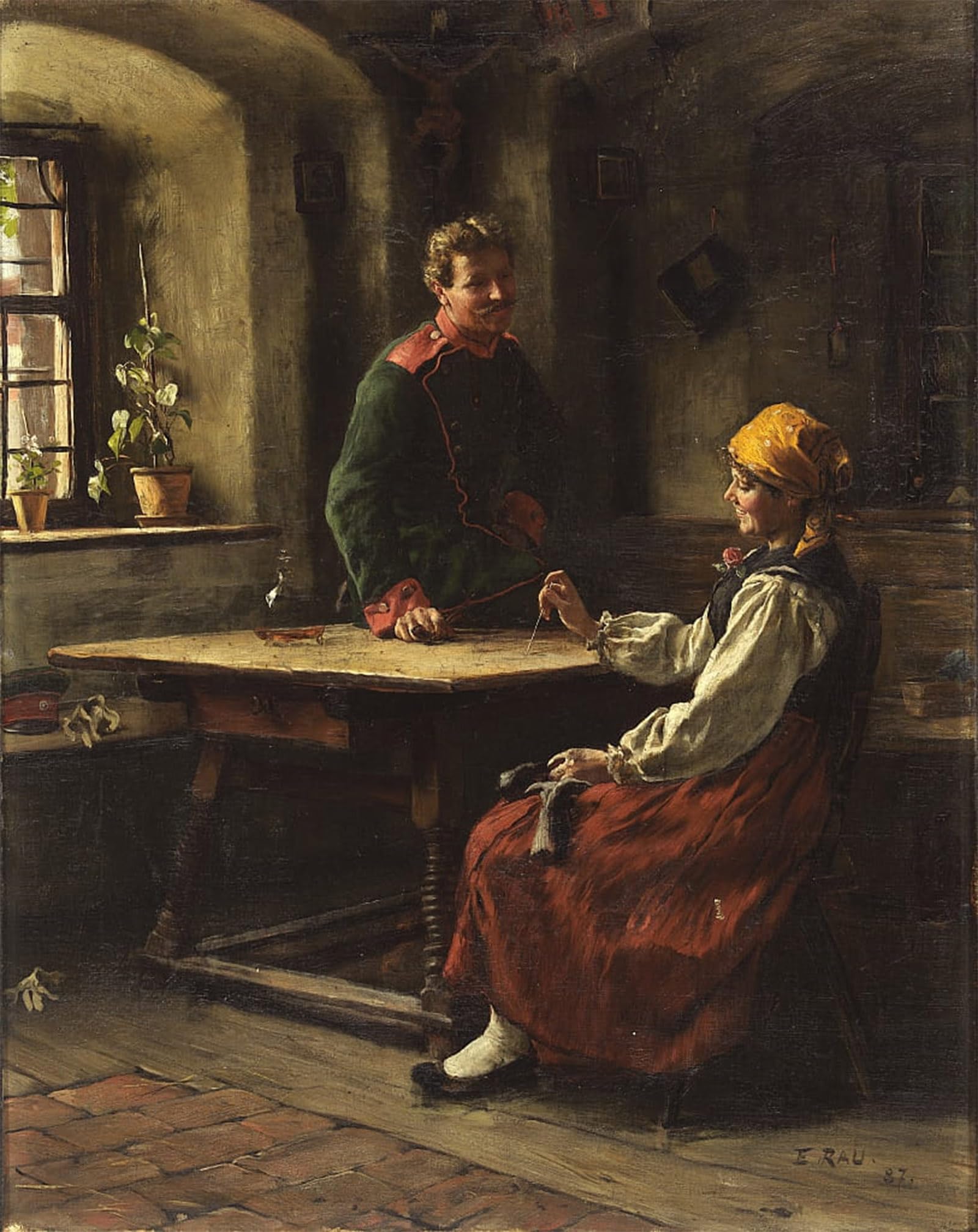 SERENDIPITP Retro Picture Poster Wall Art Pictures Painting Officer with Peasant by Emil Rau Wall Art Canvas Print for Wall Decor 60x90cm