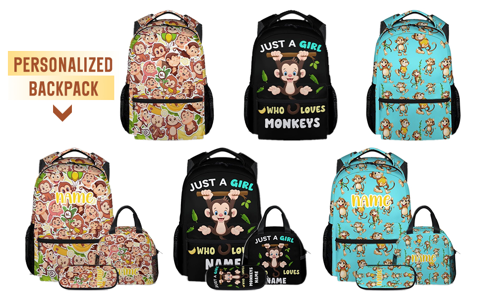 FLEXIMX Monkey Backpack with Lunch Box for Kids, Set of 3 School Backpacks Matching Combo, Cute Bookbag and Pencil Case Bundle : Clothing, Shoes & Jewelry