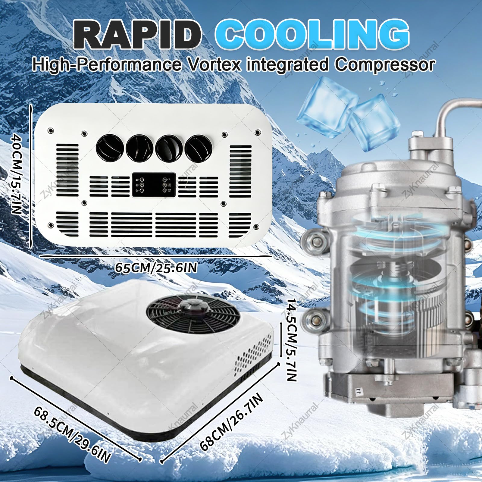 Condizionatore d'Aria da Tetto per Cabina Camion 12v/24v, Alimentato a Batteria con modalità Turbo Cool, per Autobus, Rimorchi, Camper, Autocaravan, Autobus, Camion 24V