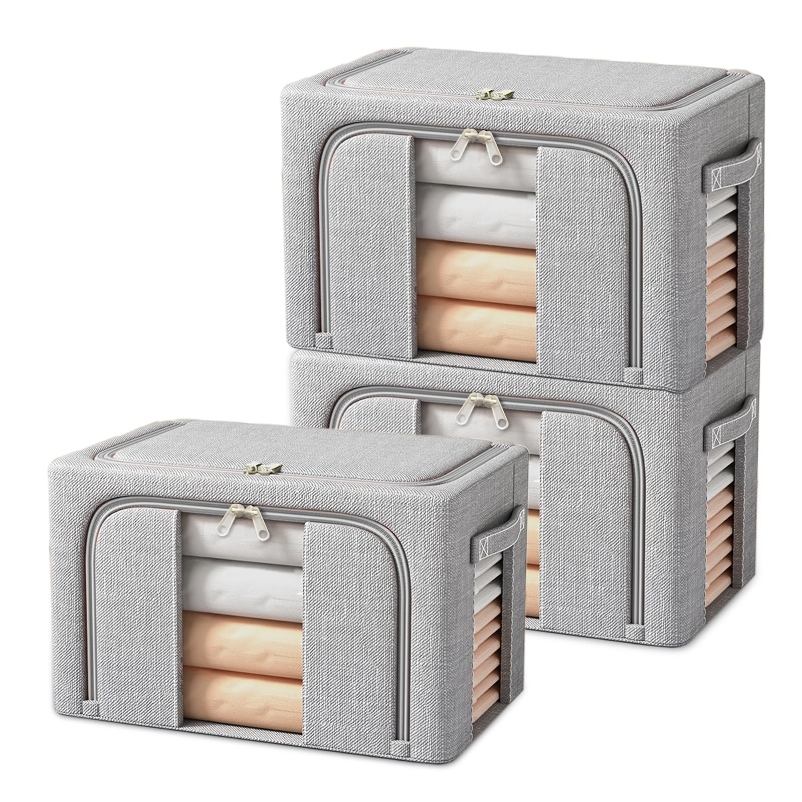 Scatole Per Armadio Cong.Lai 3 Pezzi 75L - Organizzatore Pieghevole Con Struttura Metallica