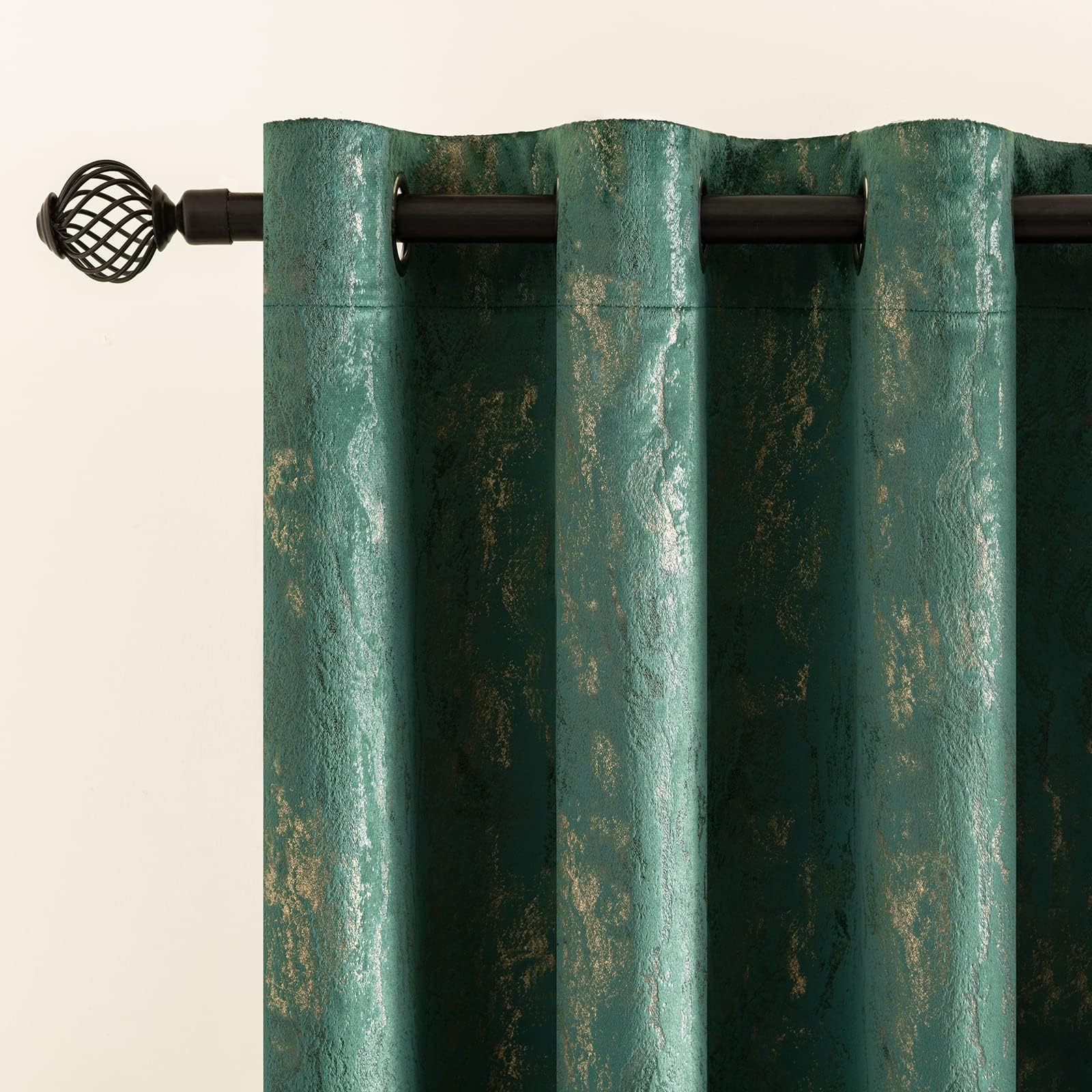 MIULEE Dark Green Velvet Curtains with Gold Foil,2 Panel Set 90 Inch Drop Curtains,Blackout Curtains Bedroom Super Soft Thermal Insulated Eyelet Blackout Curtains for Living Room 66" W x 90" L Inch — image 1