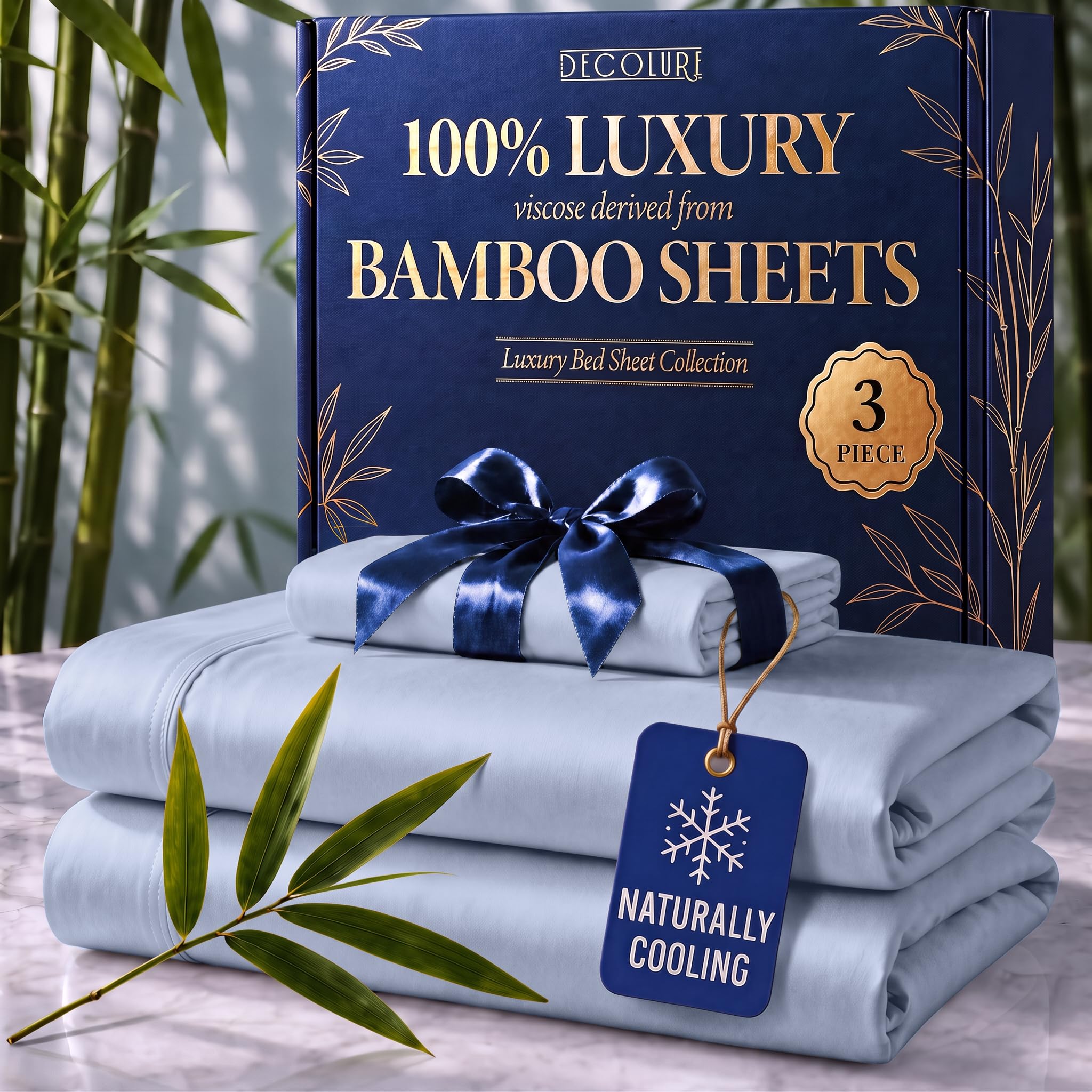DECOLURE 100% Viscose Derived from Bamboo Sheets Twin Size | 3 Pc Bed Set