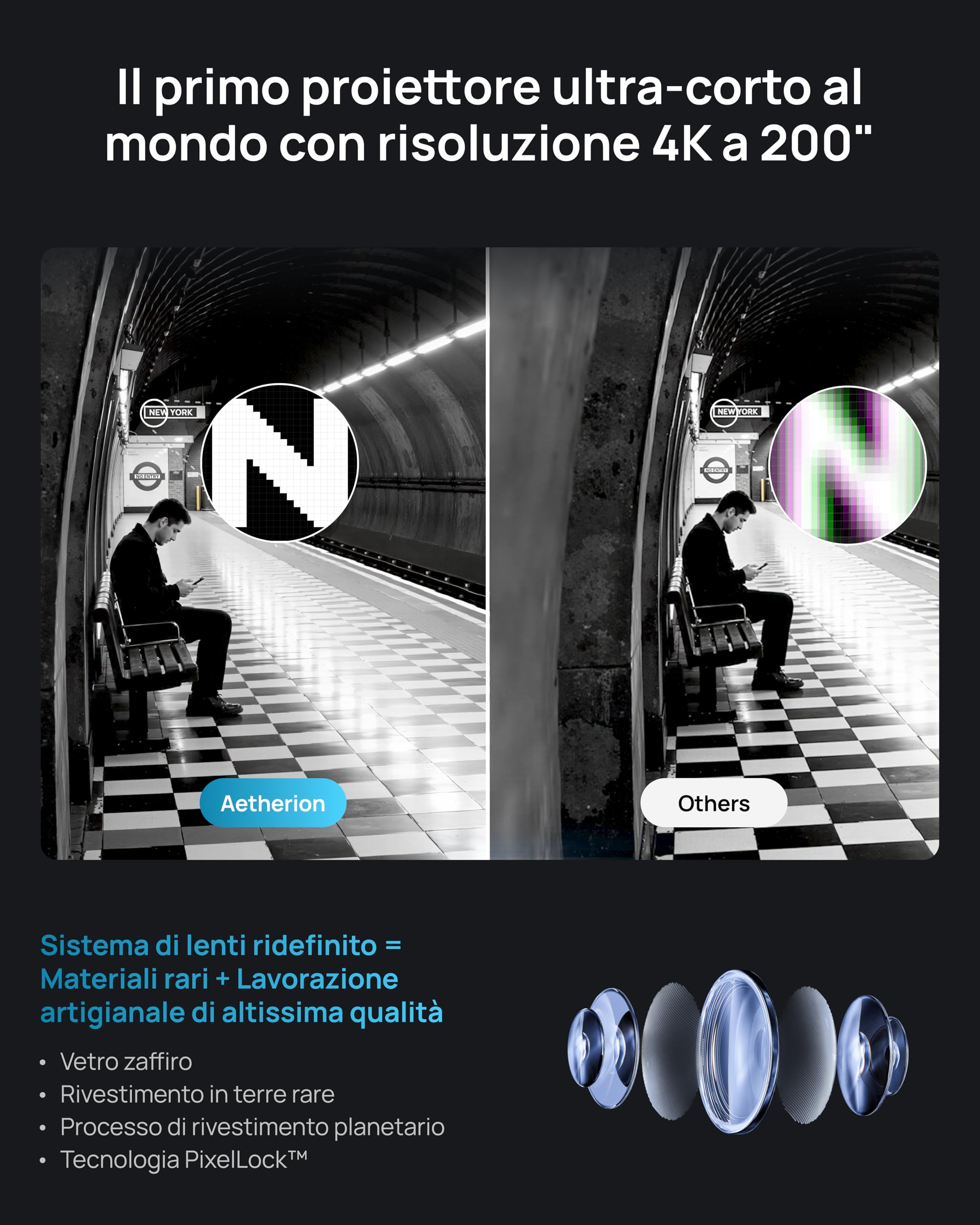 AWOL VISION Aetherion Pro + Set de pantalla de proyección fija de 120" – 4K UHD HDR10+, Dolby Vision y Atmos, proyector de ultra corta distancia con láser RGB triple para cine en casa y gaming