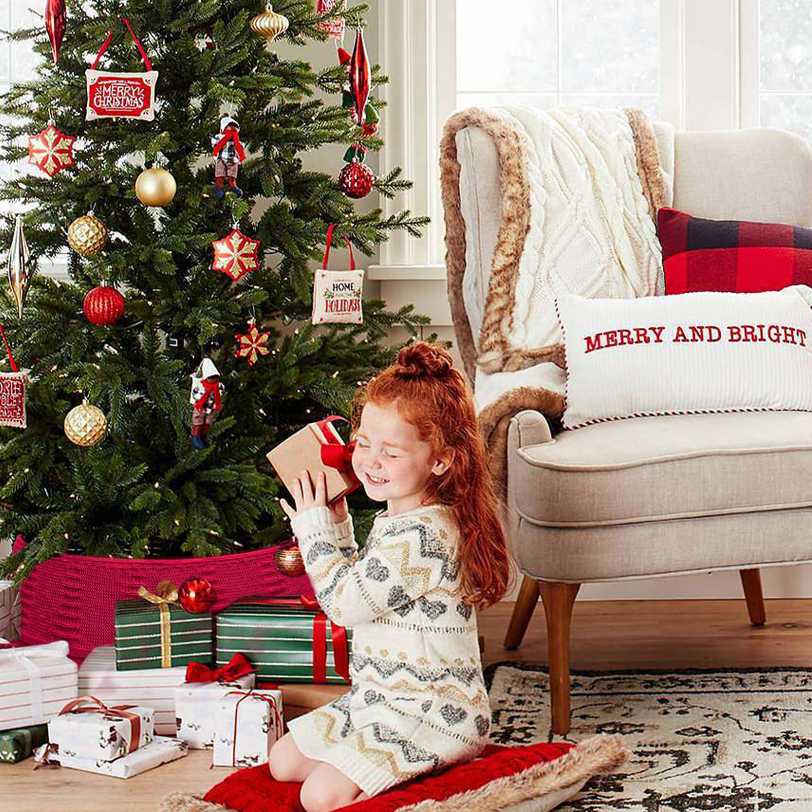 CHENYU Collare per Albero di Natale Top 60 cm Base 72 cm Base Albero di Natale Maglieria Pieghevole Gonna Albero di Natales per Matrimonio Giardino Copri Albero di Base