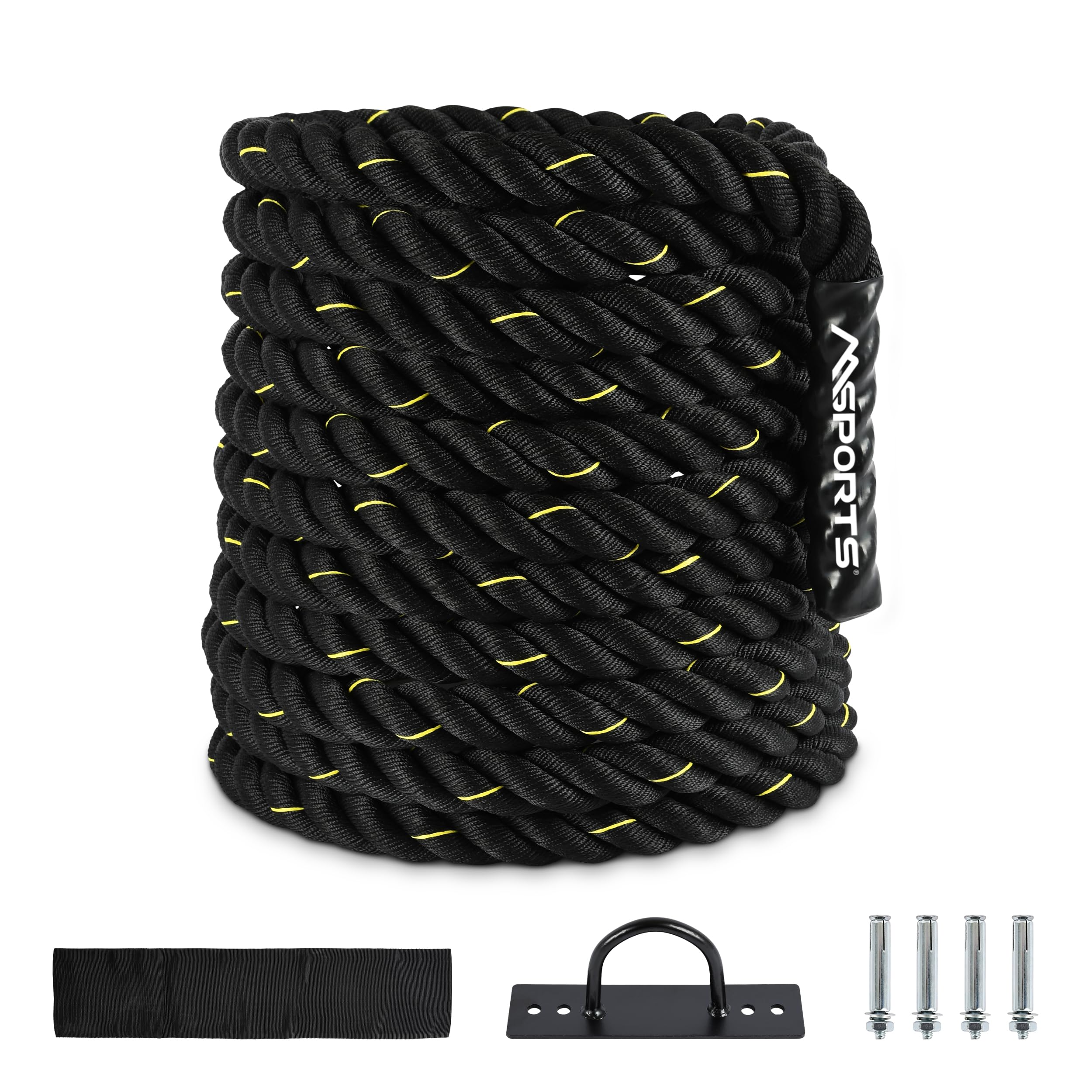 MSPORTS Battle Rope Professional Studio Qualität | Länge: 15 m | Durchmesser: 5 cm | Trainingsseil Sportseil Schlagseil Fitness Tau Schlangenseil Schwungseil