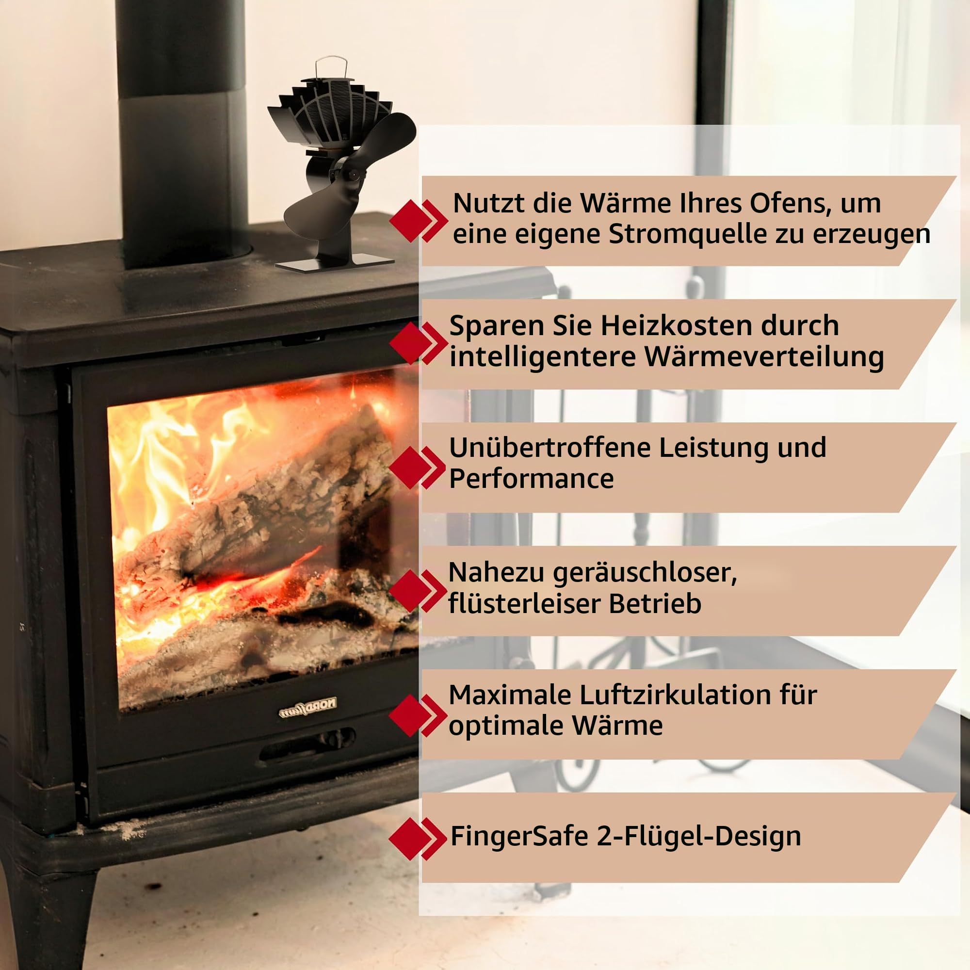 Ecofan UltrAir Wärmebetriebener Ofenventilator – Kraftvolles Klassik-Design – Stark 125 CFM – Hohe Leistung – Ideal für Holzöfen – Effizienten Luftzirkulation & Brennstoffeinsparung