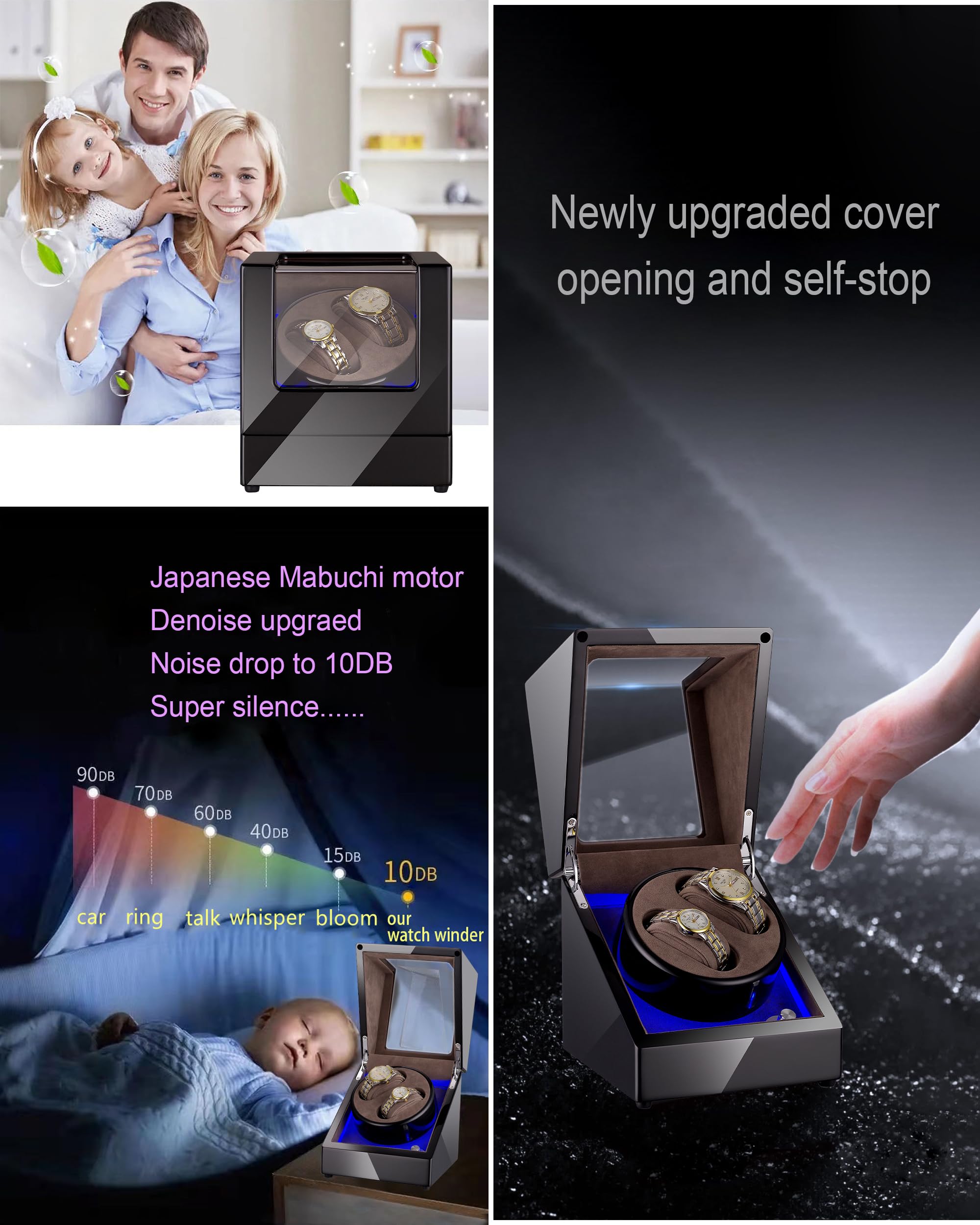 Lenway Double Watch Winder with Quiet Mabuchi Motor?Watch Rotator,Automatic Watch Winder Four Rotation Modes?with Led Light?Watch Winder for Men and Woman,High-End Piano Paint Baking