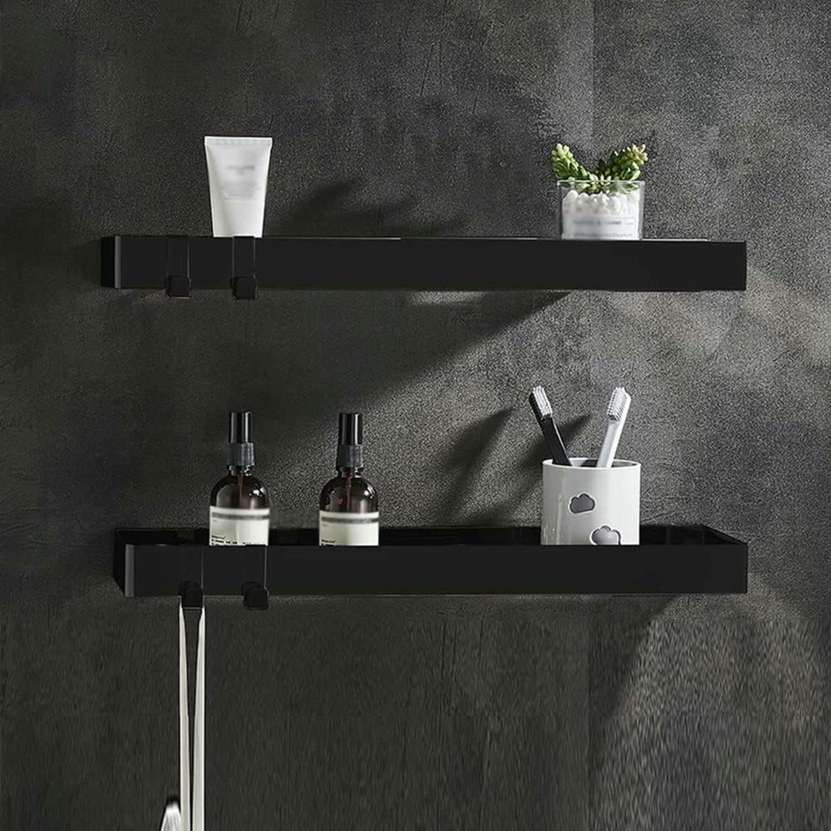 Porte-bagages flottant noir de 40cm au design rectangulaire pour cosmétiques