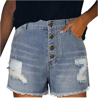 Damen Jeans Shorts Vintage - High Waist Weite Bein Bermuda