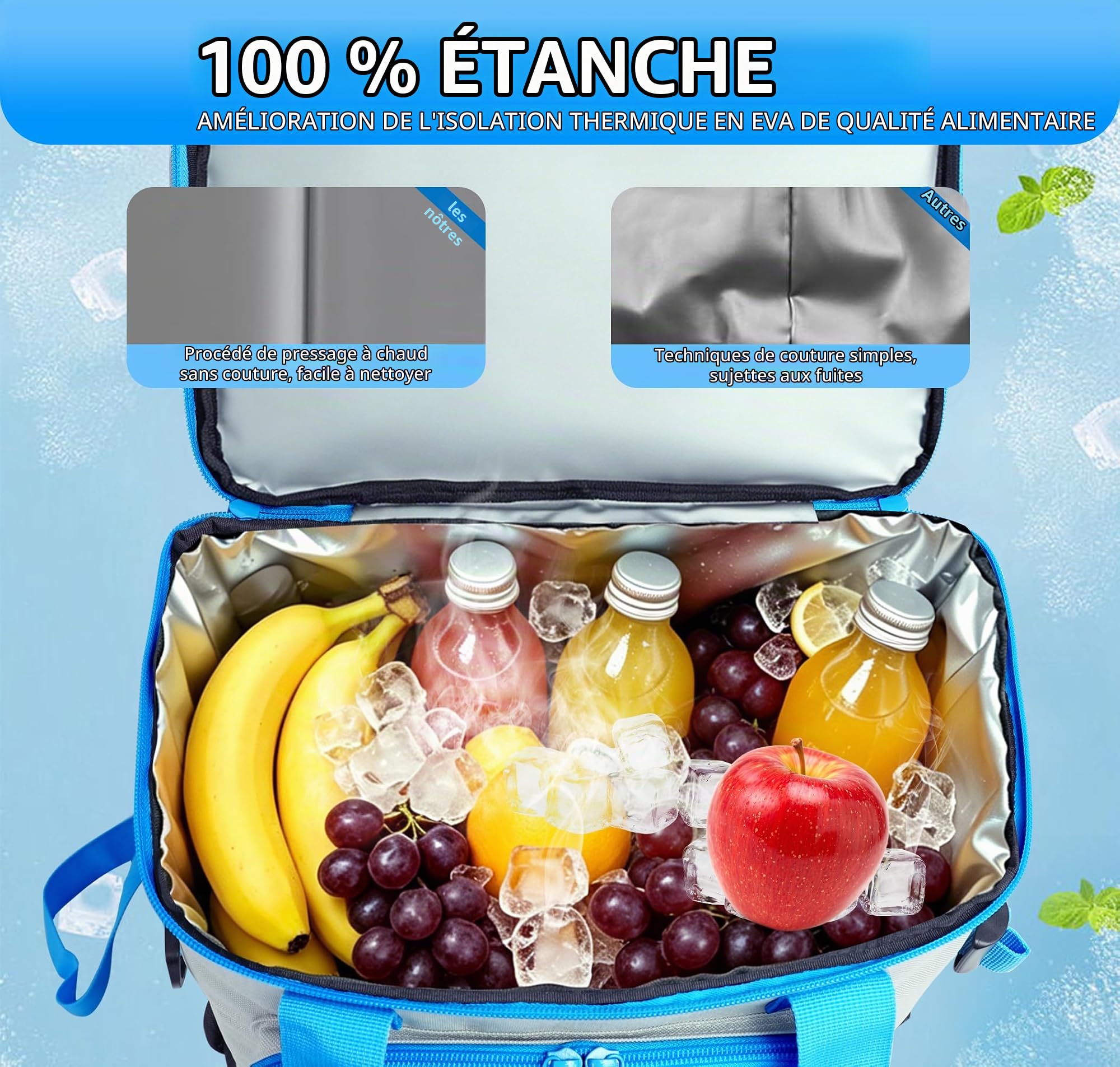 Sac à dos isotherme 40 l, léger, avec décapsuleur, pour la plage, les voyages, le camping et le déjeuner