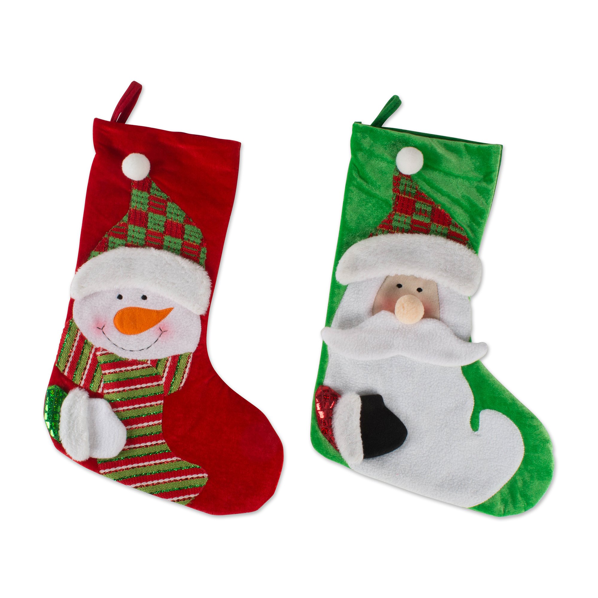 DII Dekoratives Weihnachtsstrumpf-Set für die Familie Urlaubsdekoration mit Schlaufe zum Aufhängen, Polyester, Filz-Applikation Weihnachtsmann und Schneemann, 21x5, 2