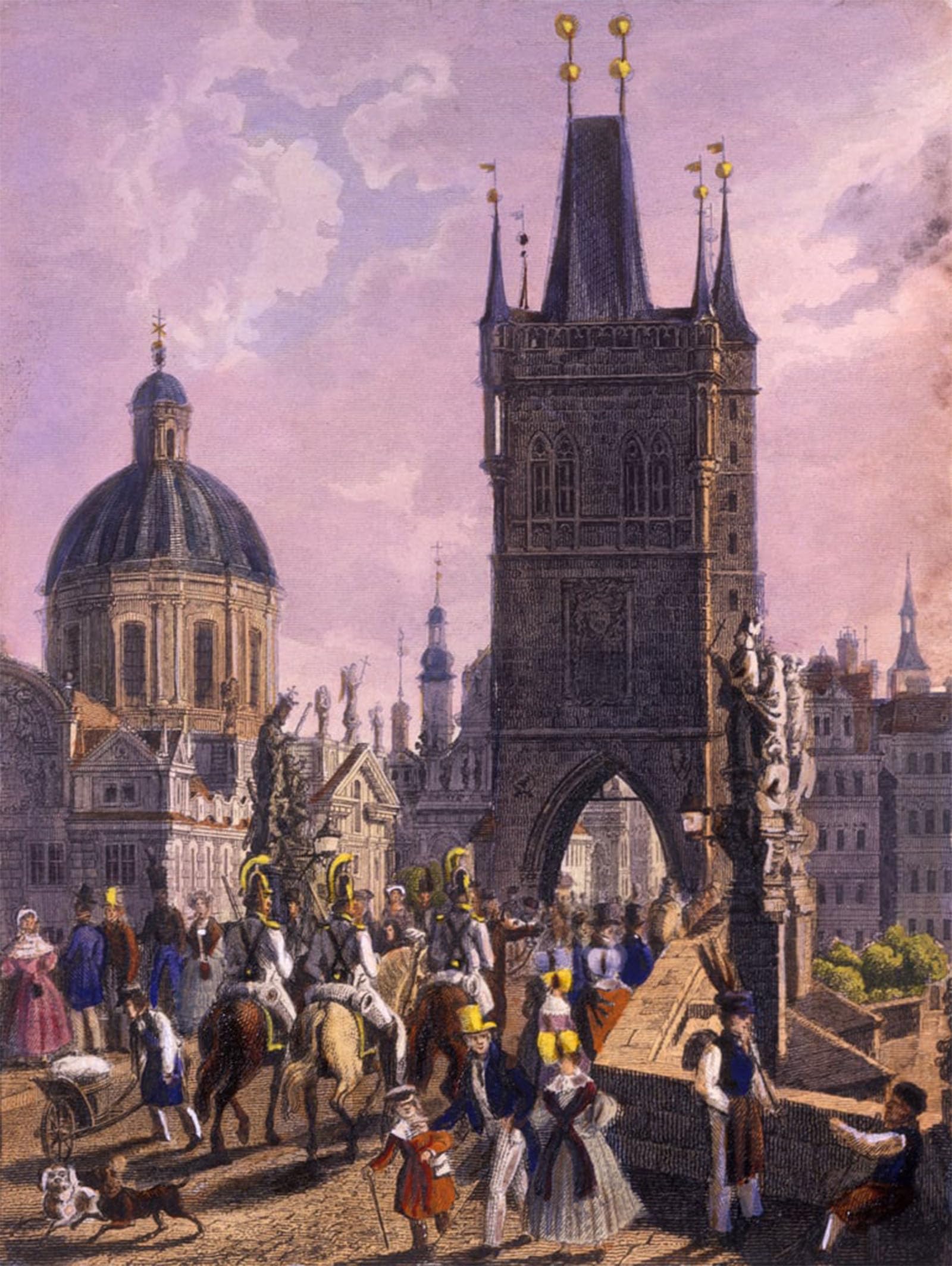 SERENDIPITP Vintage Picture Print on Canvas Wall Art Poster View of the Old Town Bridge Tower by Vincenc Morstadt Artwork Print Poster for Wall Decor 60x90cm