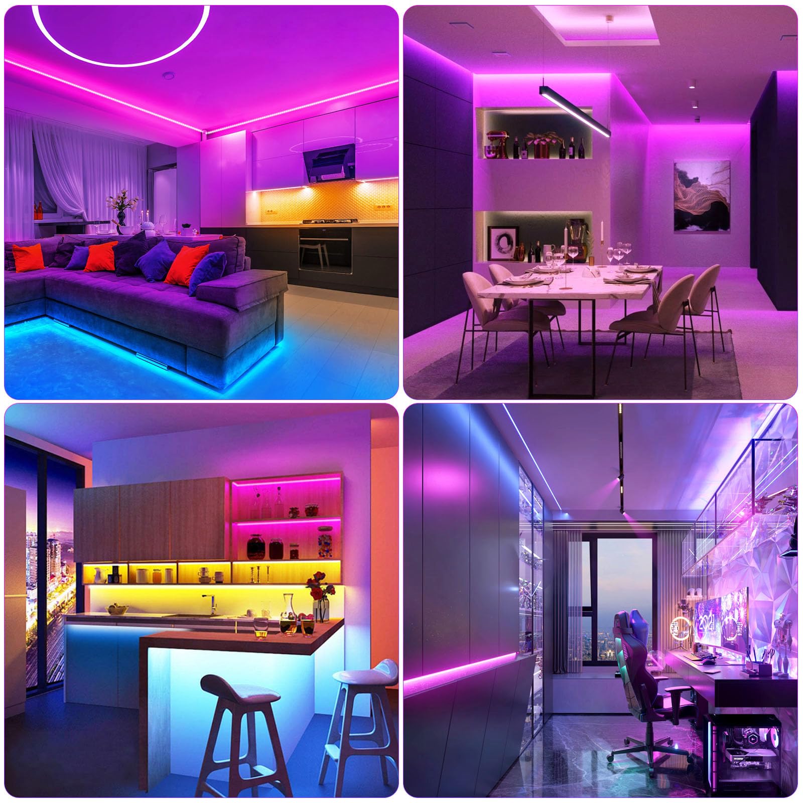 10M Wifi COB RGB Ruban Led Chambre 576led/M 5760leds 24V Bande LED fonctionne avec Google Home assistant/Alexa,Rubans à LED dimmable Led Strip avec télécommande