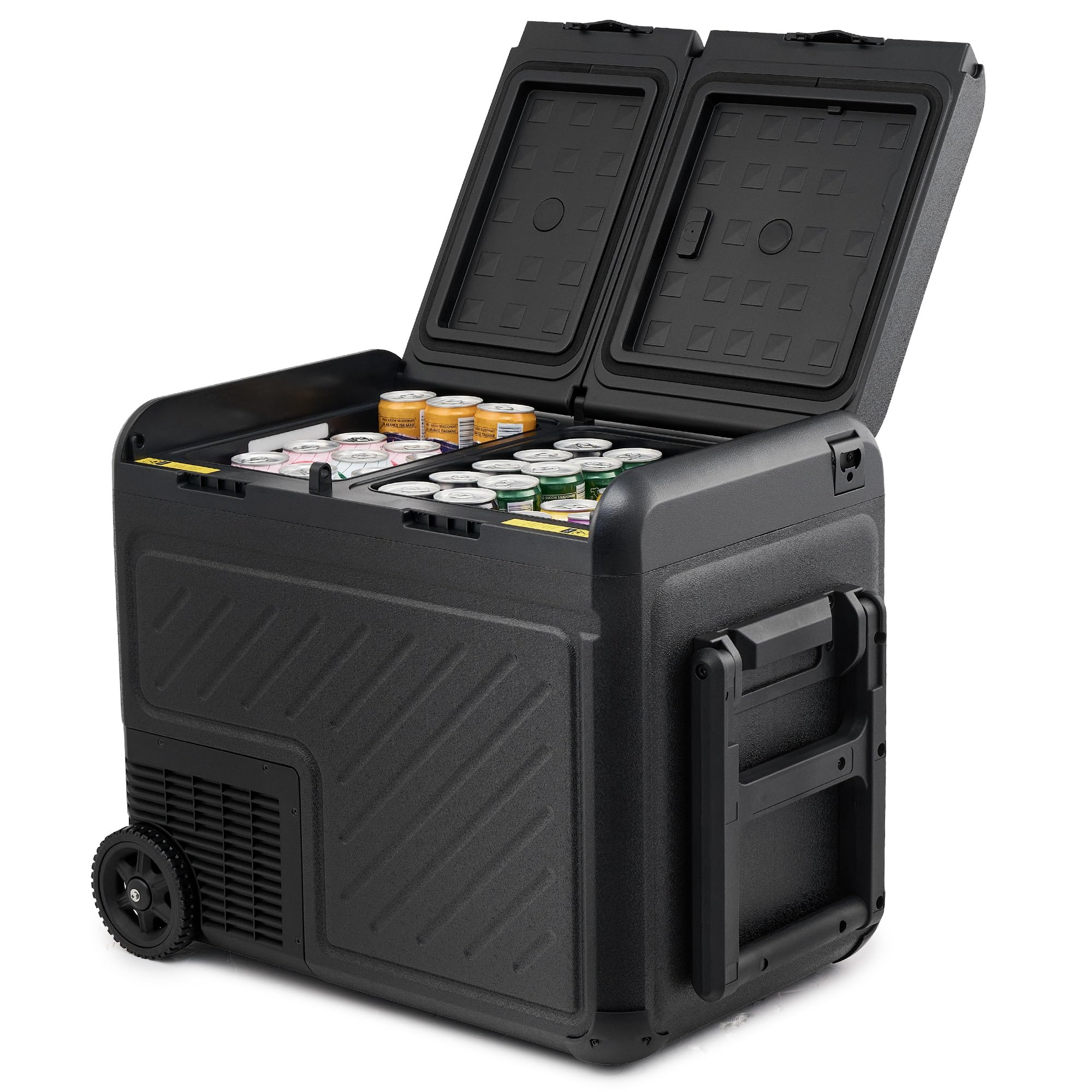 DARTMOOR Nevera Congelador para Coche, 45L Nevera de Vaje Compresor Portátil de Doble Zona con Ruedas, DC 12/24V y AC 100-240V, Nevera Eléctrica para Camping, Viajes -22°C a 20°C