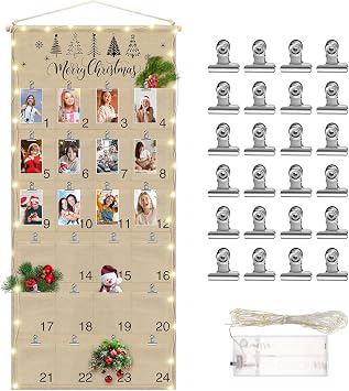 Fabric Christmas Advent Calendar with Pockets Reusable 24 Days