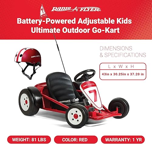 Miniatura 9 de Radio Flyer 941 Hertz - Asiento ajustable alimentado por batería, para niños, para carreras al aire libre, Go Kart Rider para niños de 3 a 8 años,